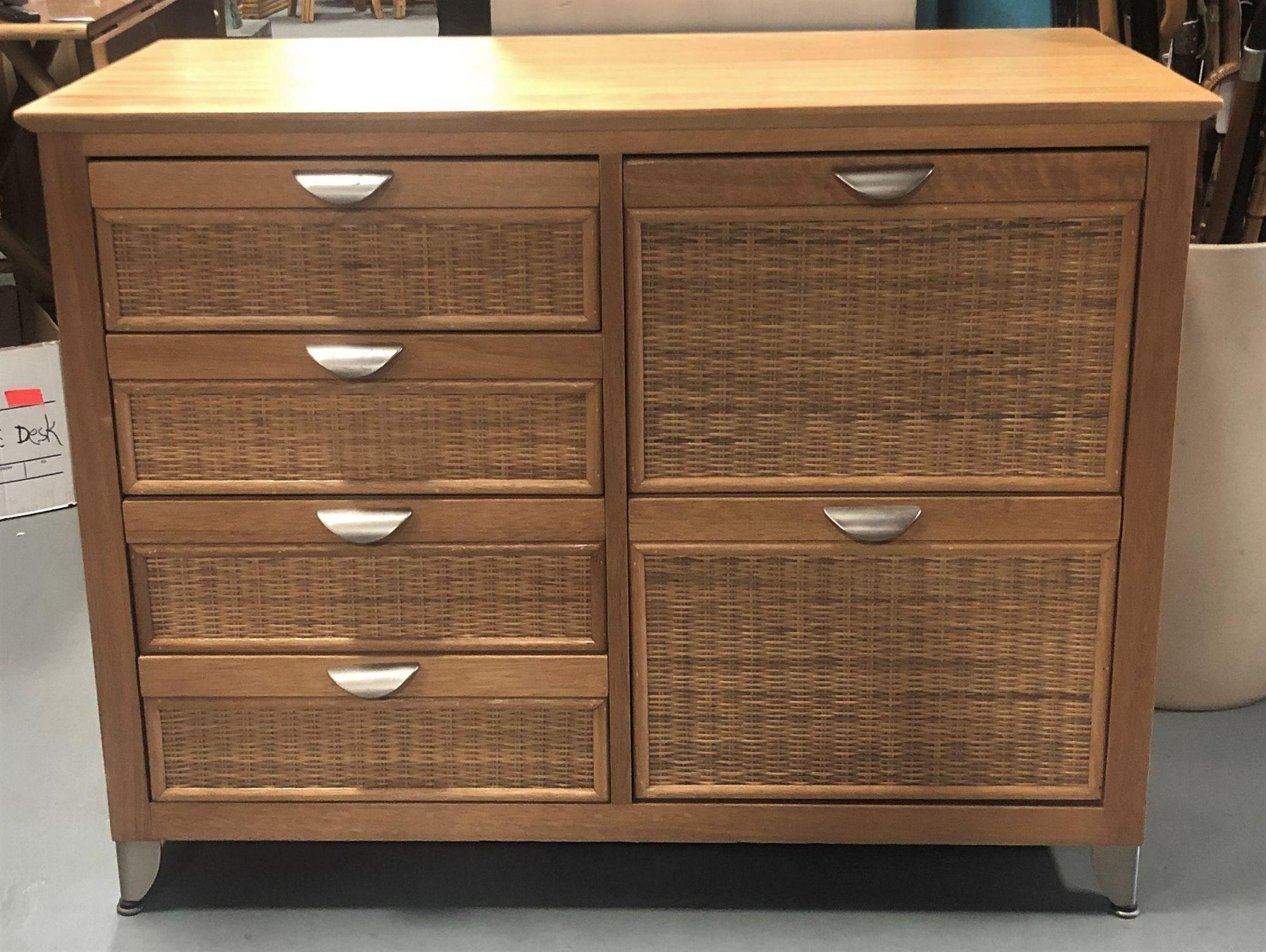 Late 20th Century Lowboy Dresser and Two Nightstands Wicker Bedroom Set For Sale