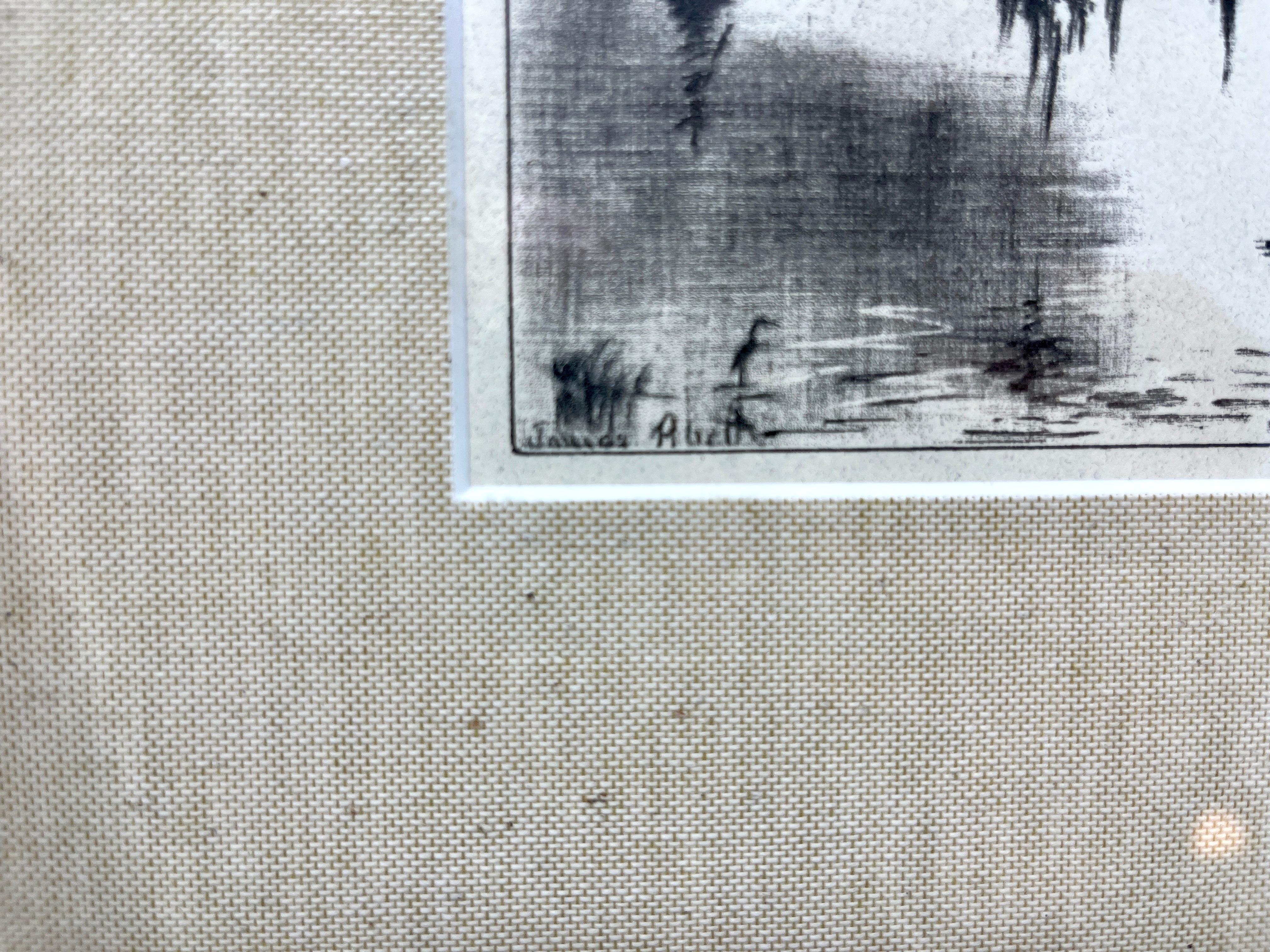 Anglo-giapponese Disegno a carboncino su carta di James Moore Rhett, Riproduzione incorniciata in vendita