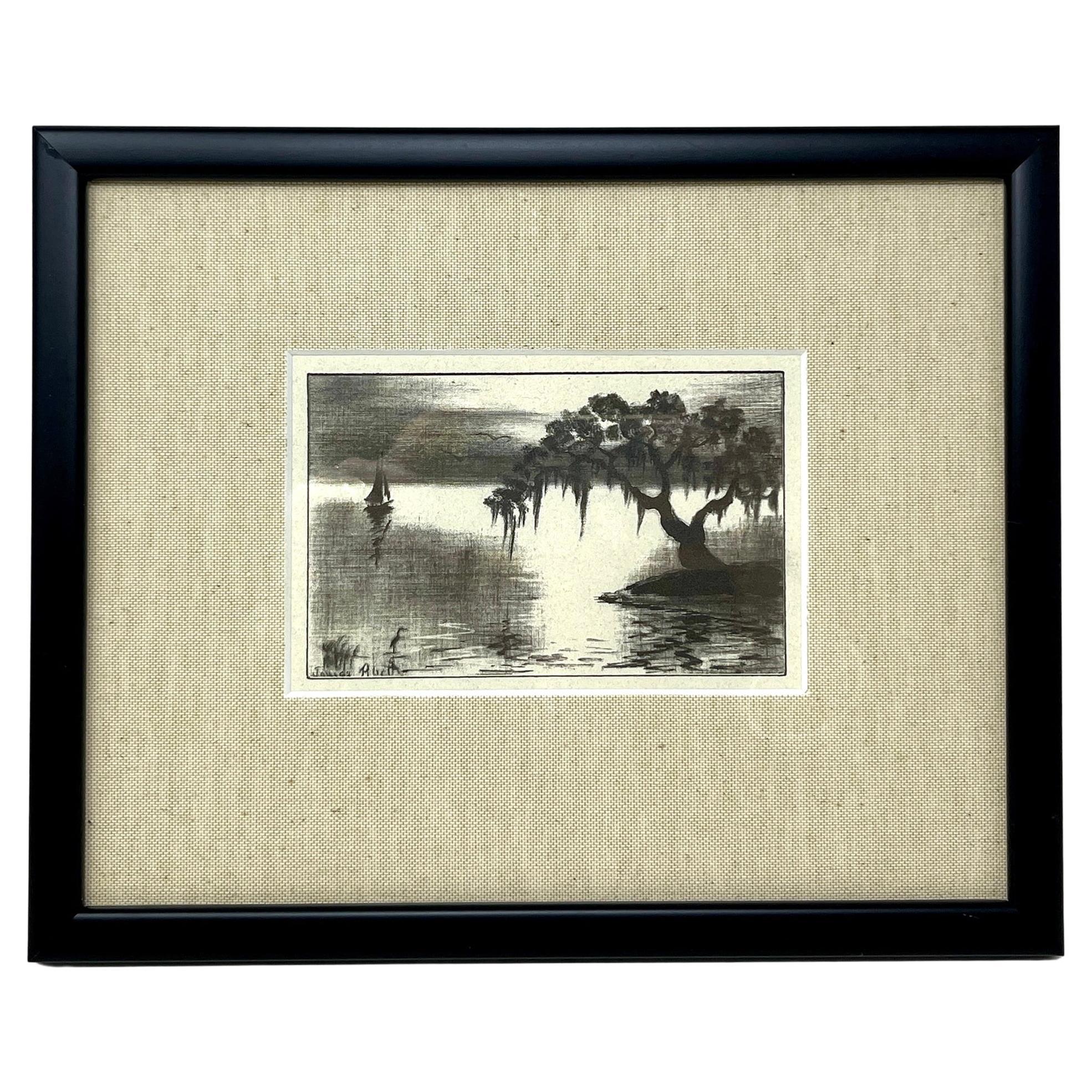 Disegno a carboncino su carta di James Moore Rhett, Riproduzione incorniciata in vendita