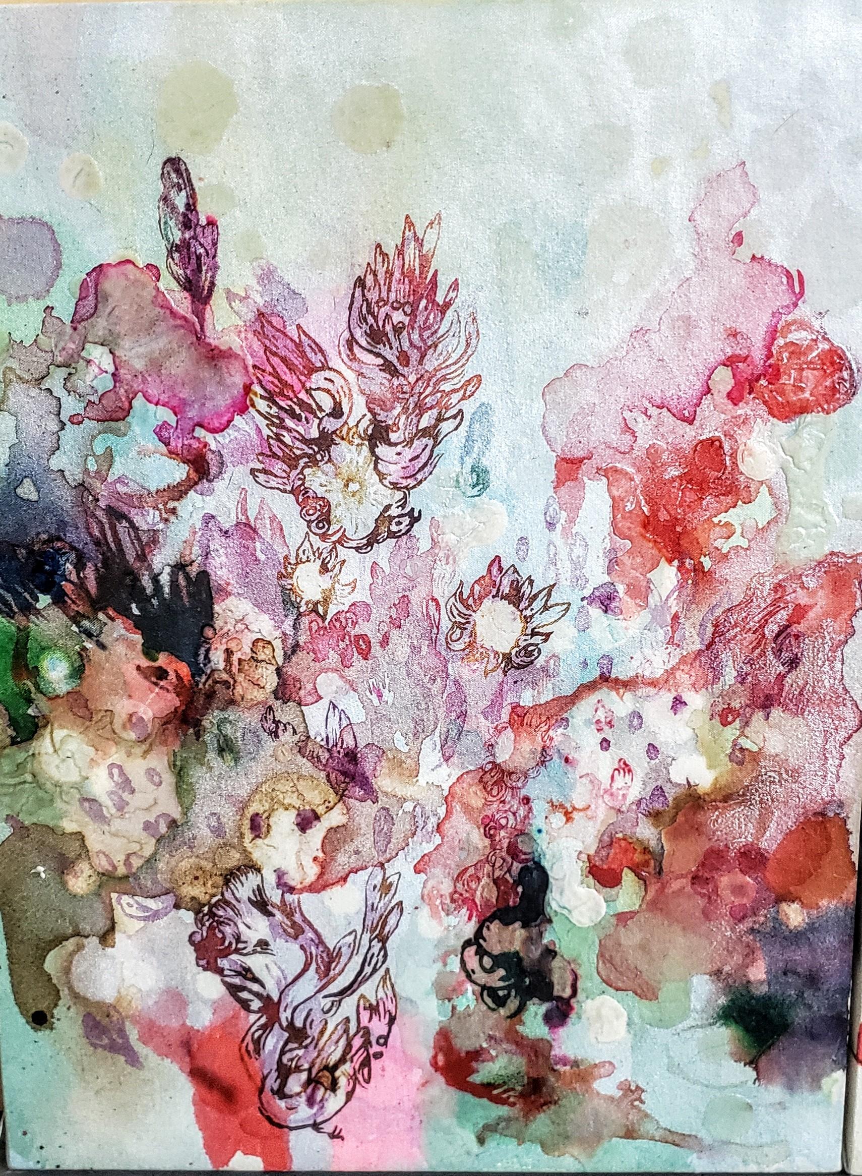 Big Bang Blossoming - Beige Figurative Painting by Lowell Boyers