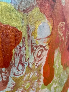 GOOD LIFE - Gestural abstract painting in shades of blue, gold, red