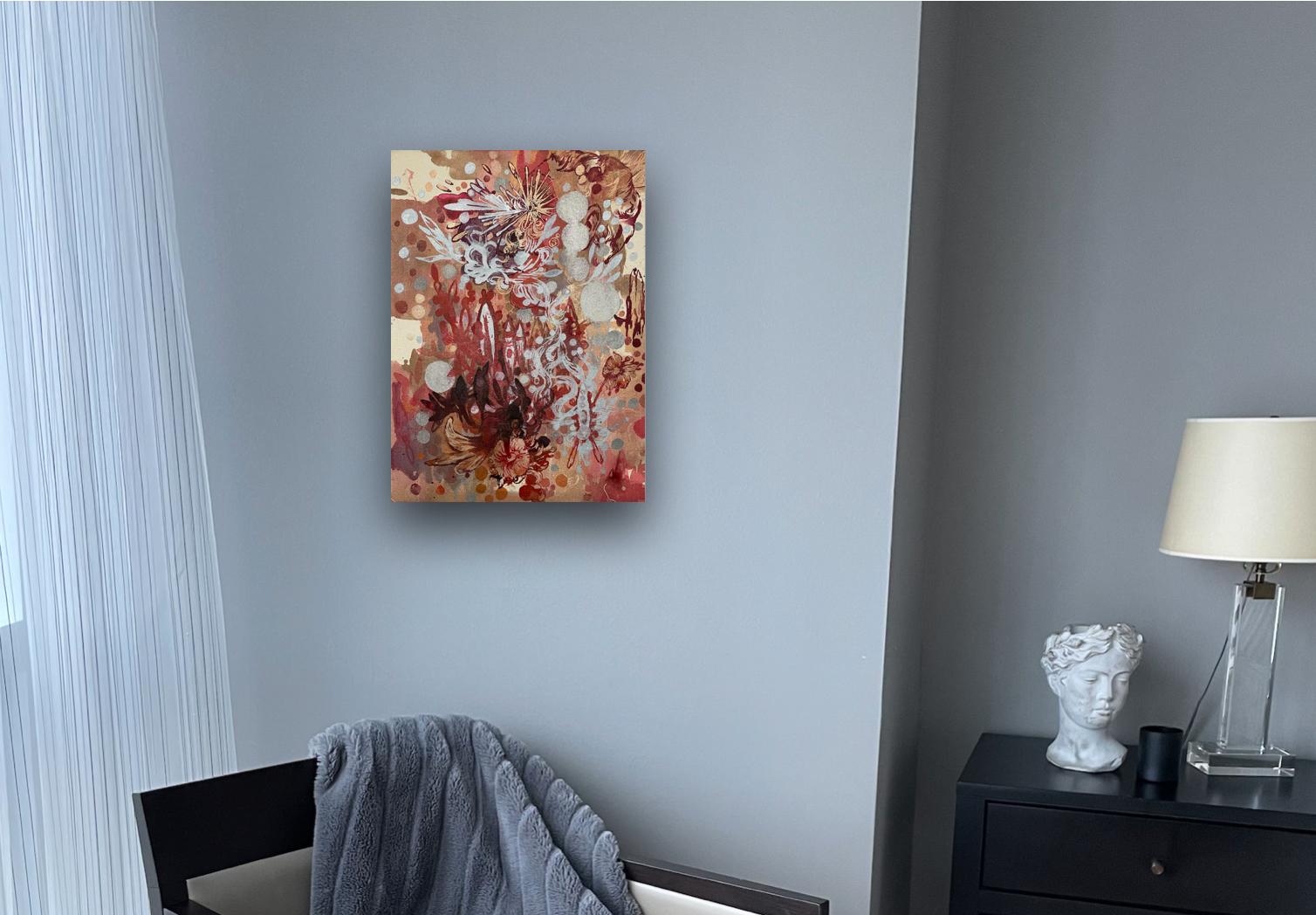 SWEET SENSATION - Expressive abstract painting in shades of red, blue and grey For Sale 6