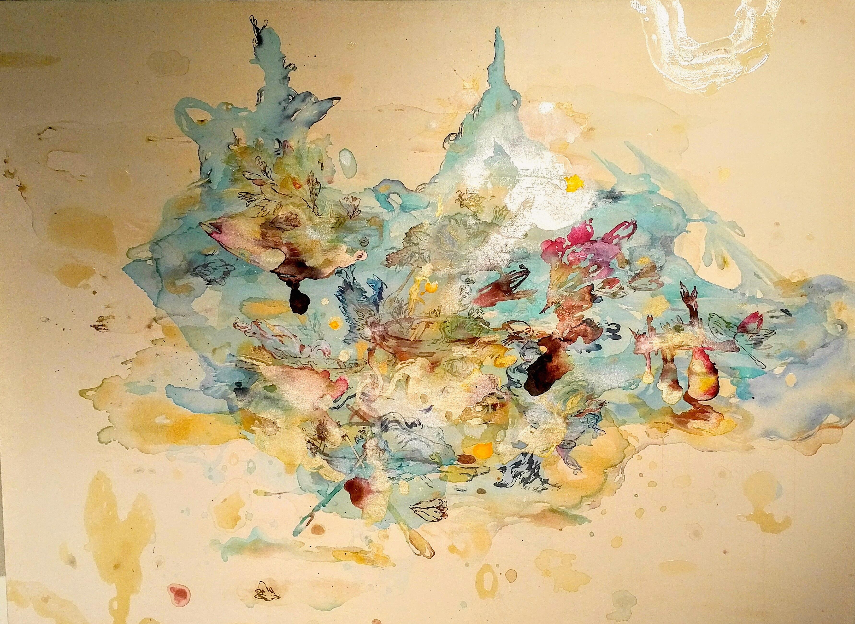 Lowell Boyers Abstract Painting - "Vessels, " Acrylic Paint, Resin, Ink and Watercolor on Canvas 