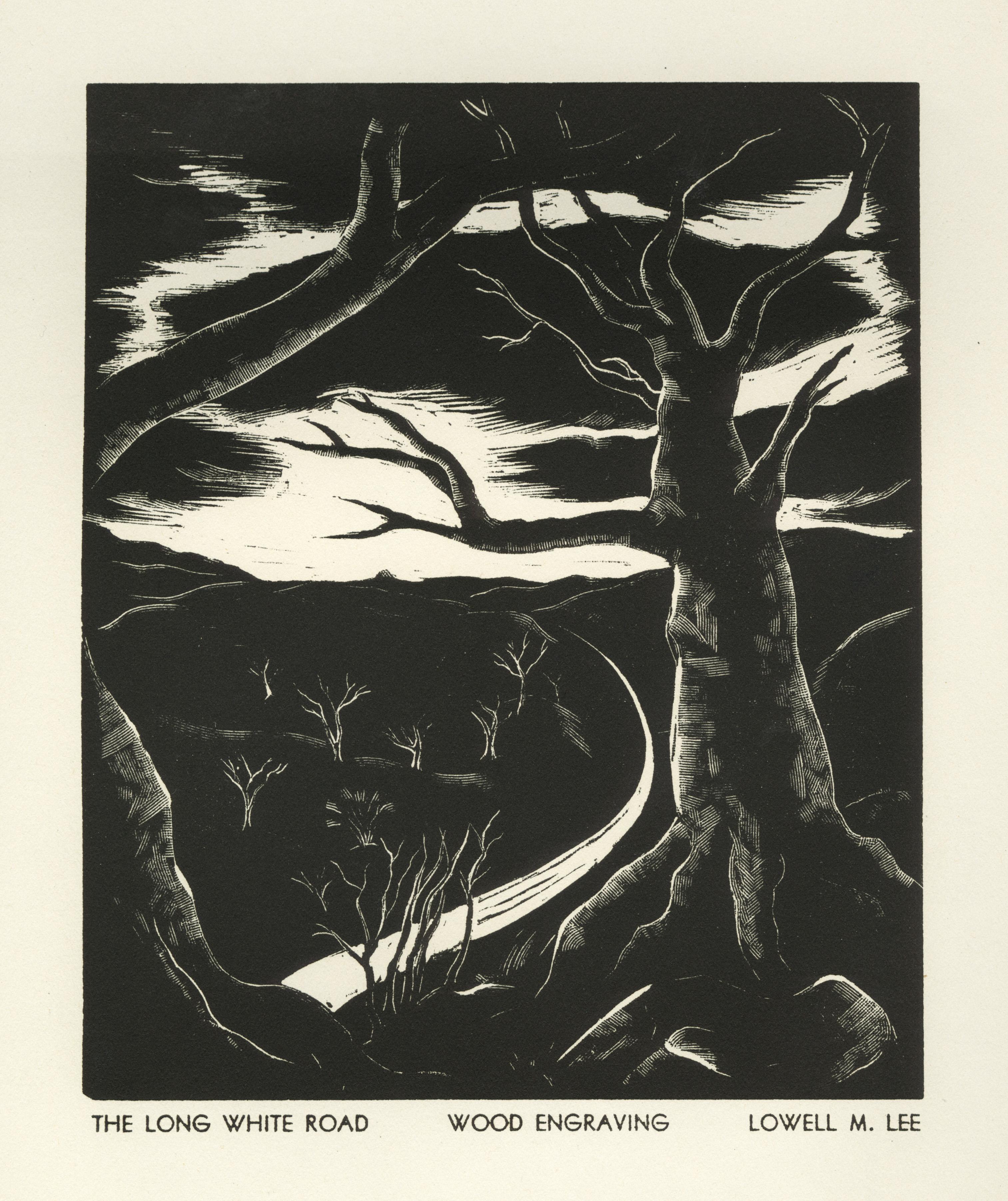 „The Long White Road“, „Landschafts-Holz-Gravur – Print von Lowell Merritt Lee