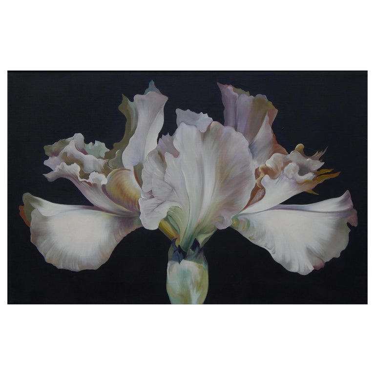 Lowell Nesbitt Oil Painting, Iris on Dark Grey, 1968 For Sale