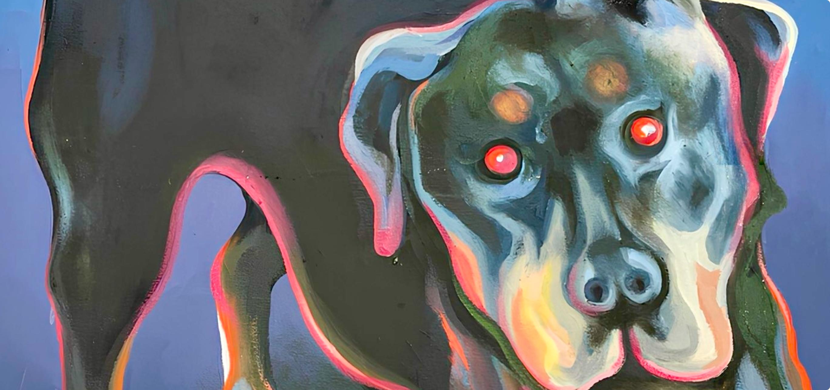 Serie di animali (Cane Rottweiler con fiori), Lowell Nesbitt - Pittura in vendita 3