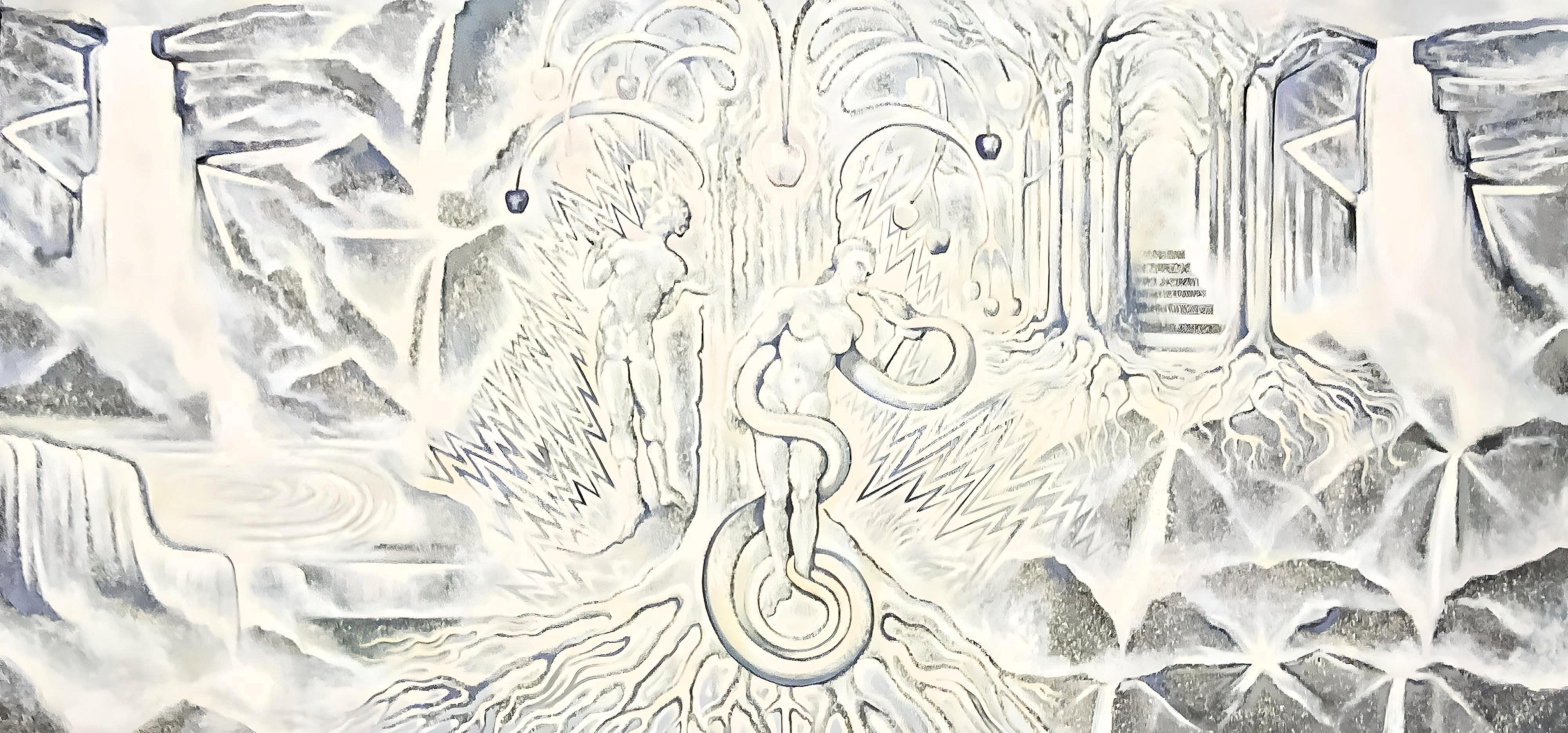 Série Impossible (Garden of Eden), peinture de Lowell Nesbitt (70 x 153,5 pouces)