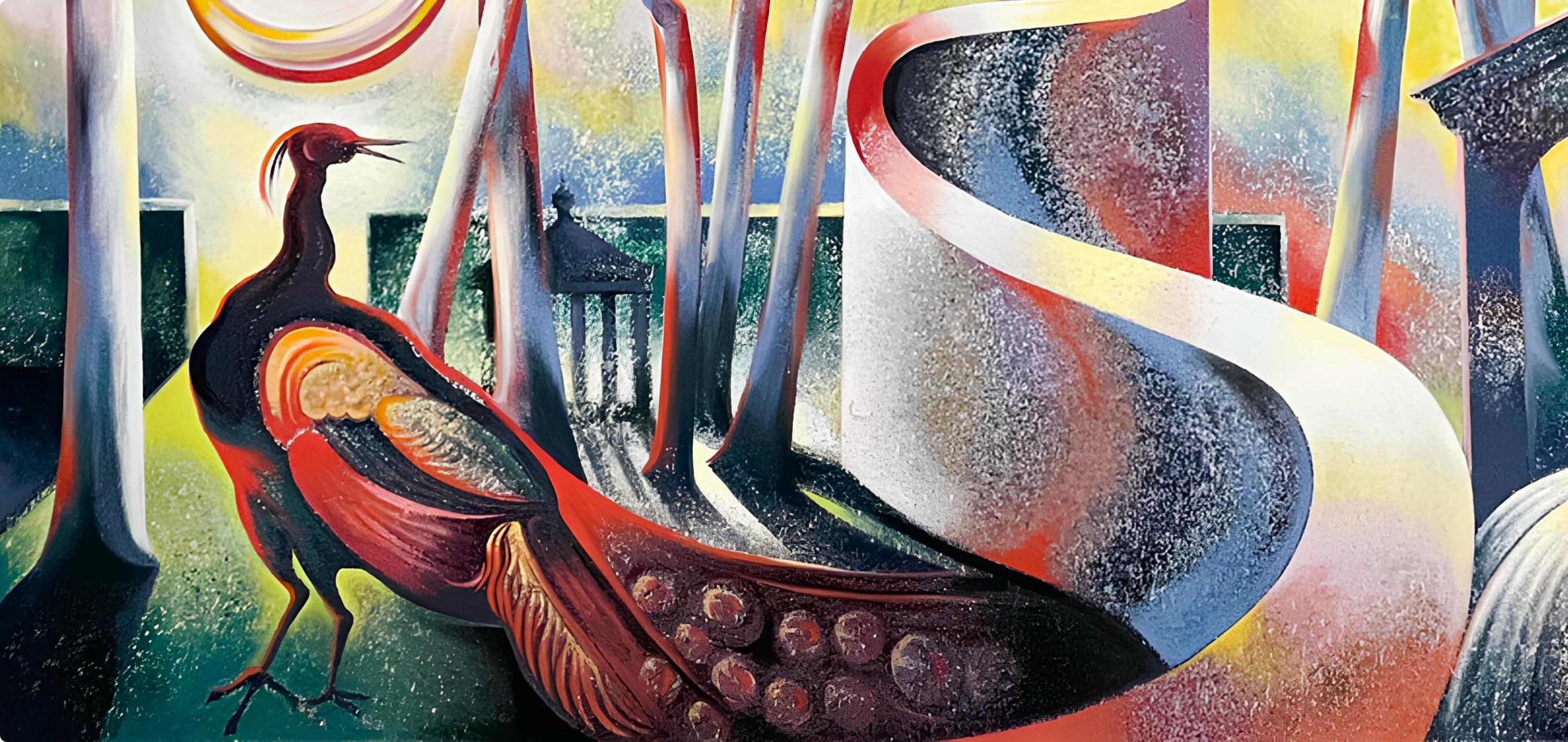 Serie Imposible (Jardín con pavo real), Lowell Nesbitt - Pintura en venta 1