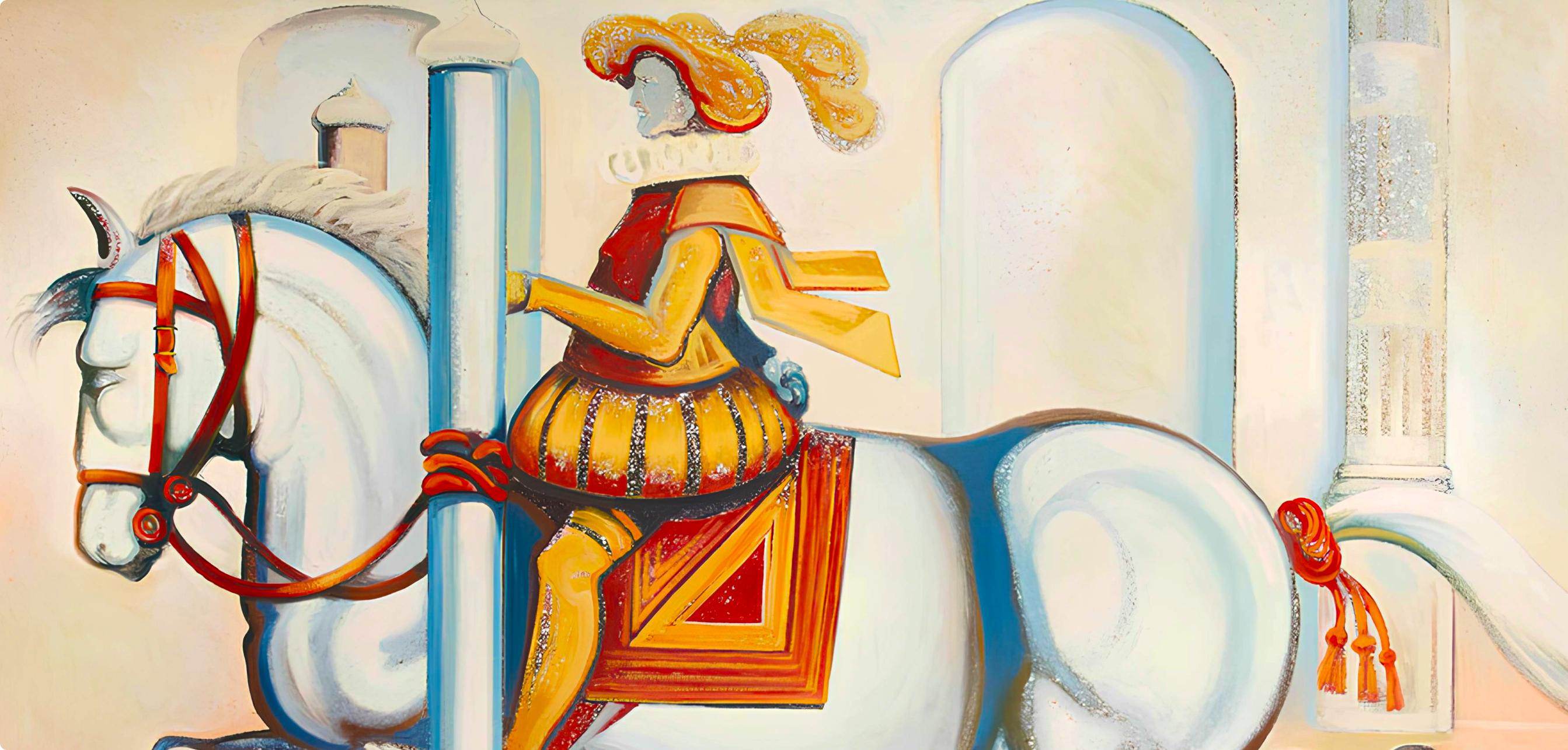 Serie Impossibile (Cavallo con Cavaliere), Lowell Nesbitt - Pittura in vendita 1