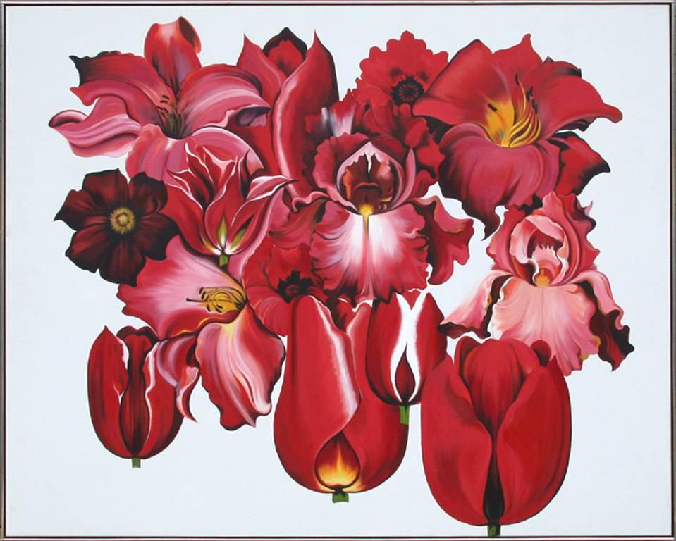 Lowell Nesbitt Still-Life Painting – Insel mit roten Blumen