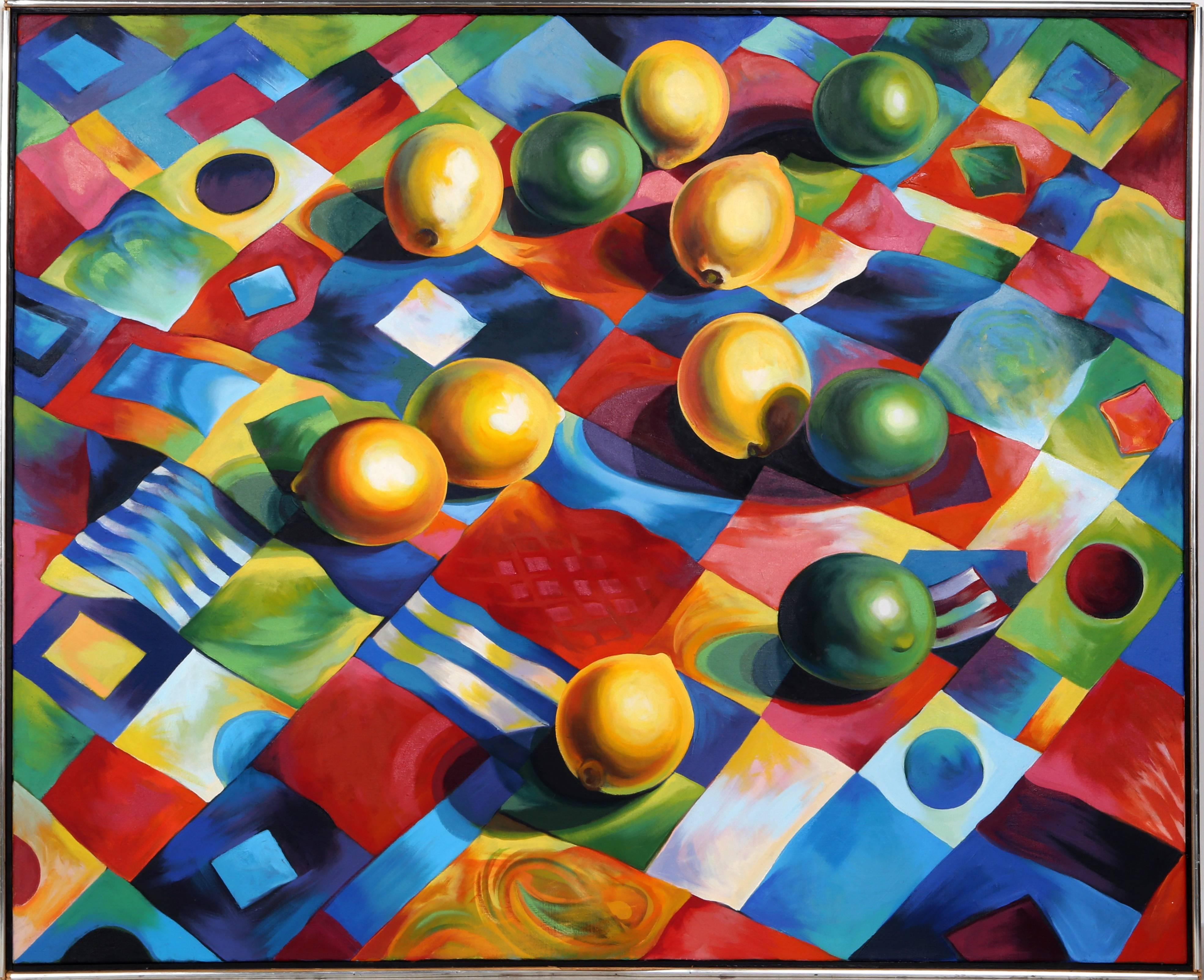 Still-Life Painting di Lowell Nesbitt - Limoni e lime su quilt