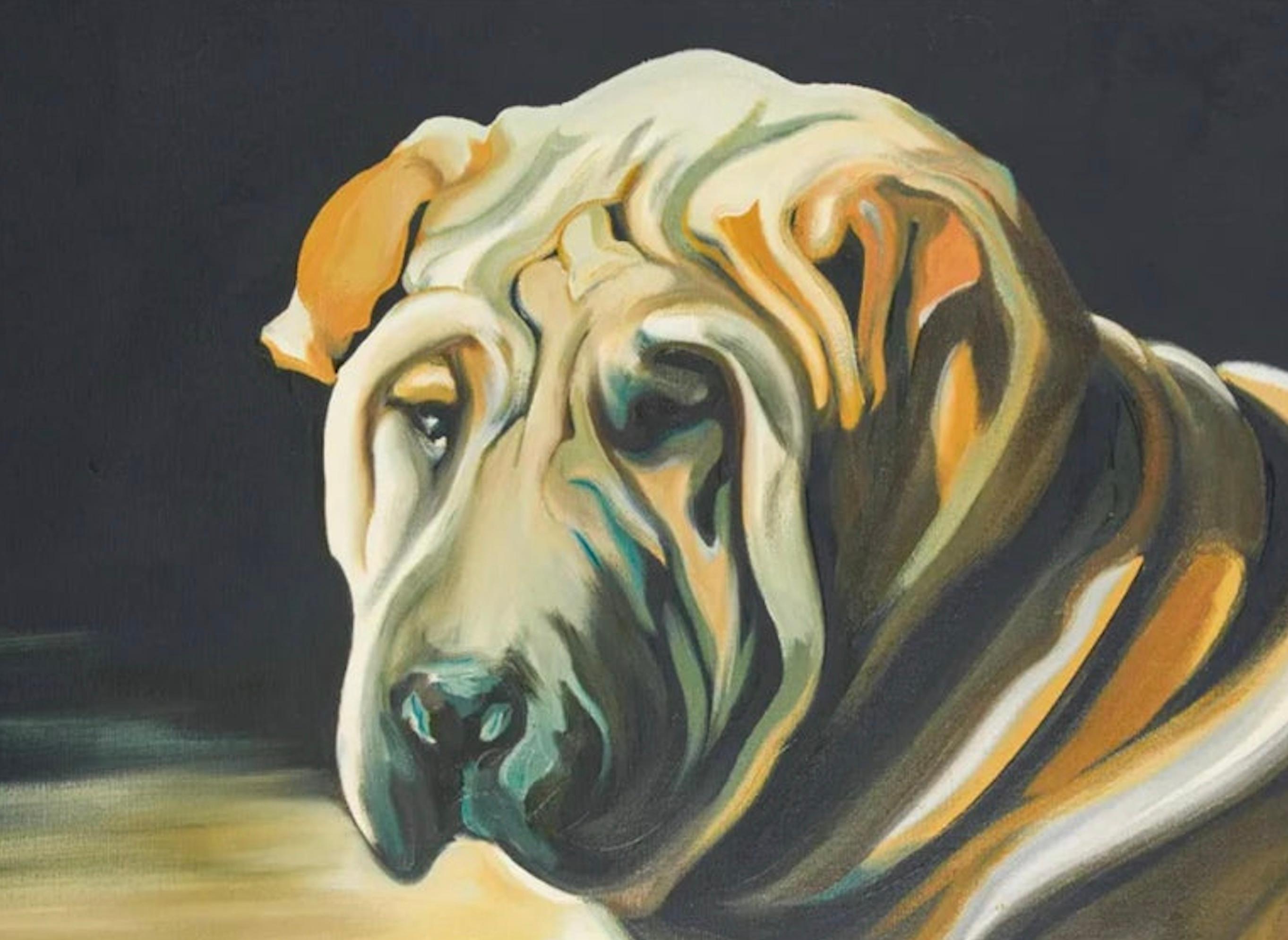 Lotus (Shar Pei) in the Studio (75 x 90 inches), Lowell Nesbitt - Painting For Sale 1