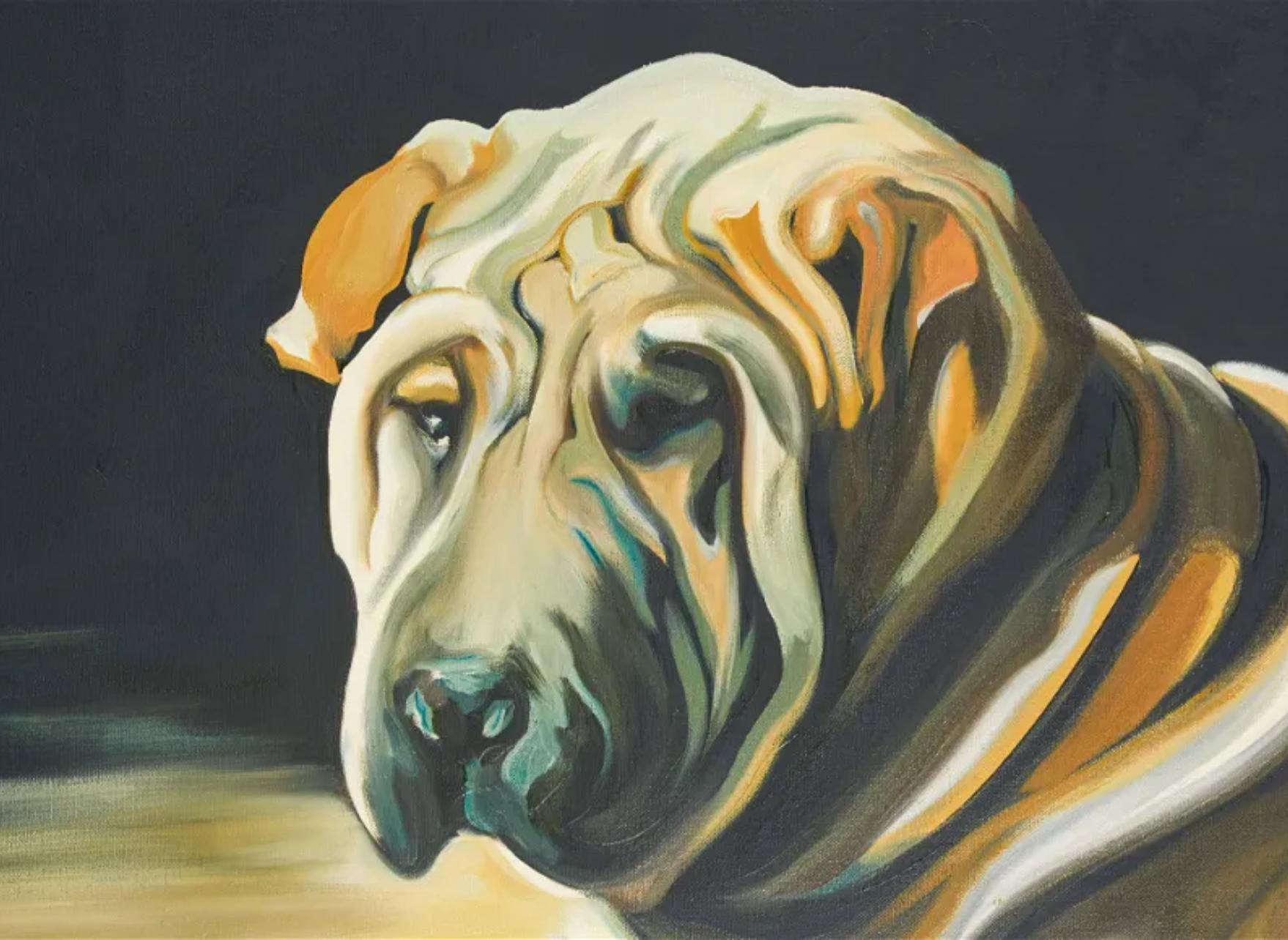 Lotus (Shar Pei) in the Studio (75 x 90 inches), Lowell Nesbitt - Painting For Sale 1