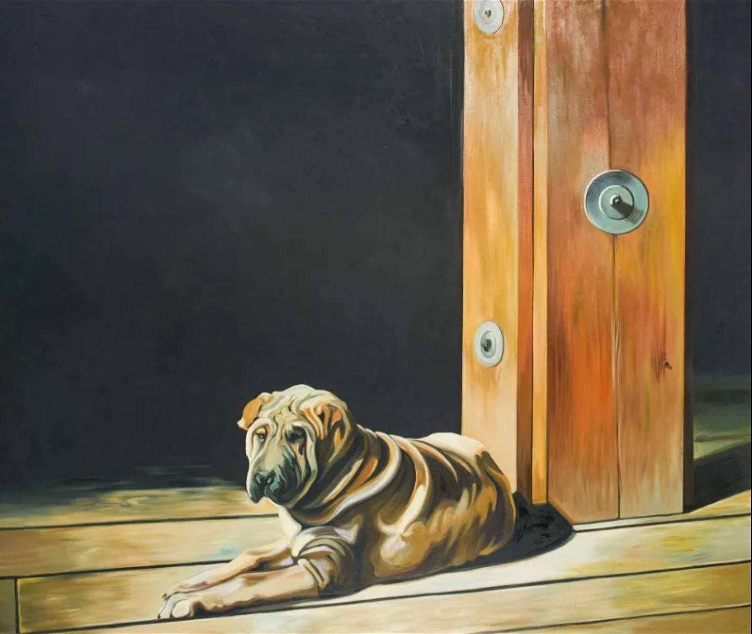 Lotus (Shar Pei) in the Studio (75 x 90 Zoll), Lowell Nesbitt – Gemälde