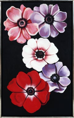 Vintage Lowell Nesbitt, "Five Anemones, " Oil on Canvas, 1988