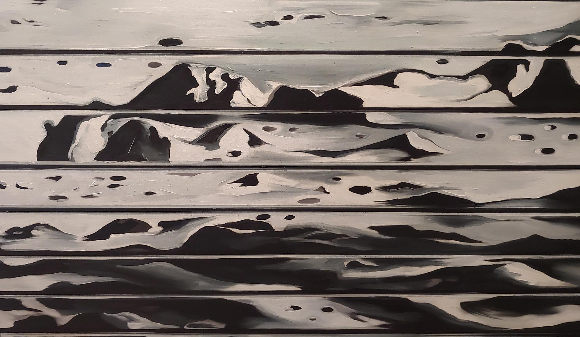 Dipinto originale della Luna del 1970 commissionato dalla NASA per la missione Apollo sulla Luna - Abstract Painting Nero di Lowell Nesbitt