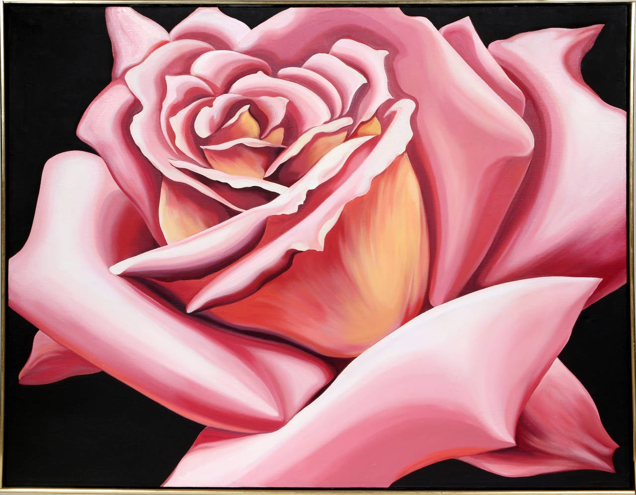 Realistisches Blumengemälde in Rosa Rose von Lowell Nesbitt, 1976