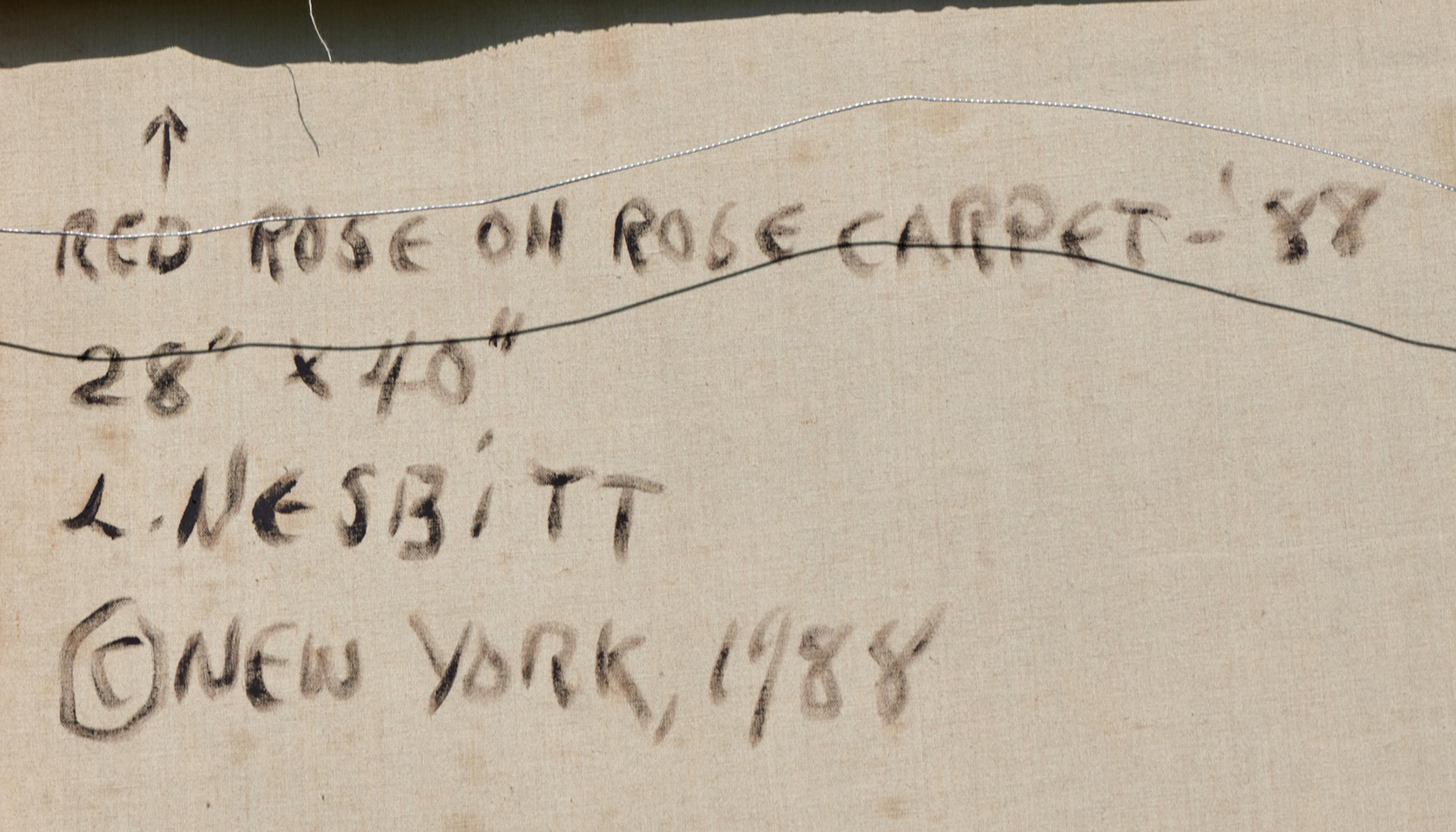 Rosa roja sobre alfombra, Pintura al óleo fotorrealista sobre lienzo de Lowell Nesbitt en venta 3