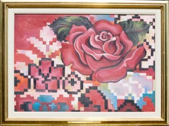 Red Rose on Carpet, Photorealist Oil Painting on Canvas by Lowell Nesbitt