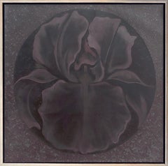 Vintage "Shadow Iris"  Oil on Canvas 24x24"  dark grays, violet and plum color tones