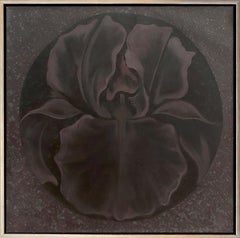 "Shadow Iris"   Oil on Canvas  24x24" very dark grays, black and plum colors
