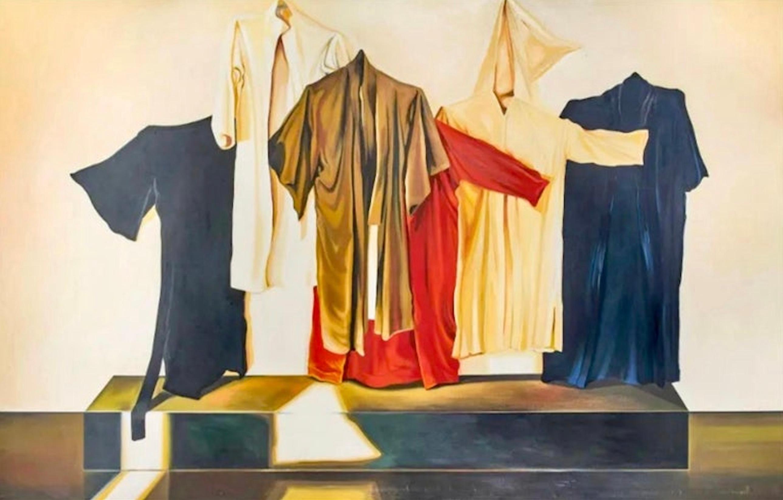 Artist: Lowell Nesbitt (1933-1993)
Title: Six Robes
Year: 1974
Medium: Oil on canvas
Size: 74 x 117 inches
Condition: Good
Inscription: Signed, dated, titled by the artist, verso
Provenance: Gertrude Kasle Gallery, Detroit, Michigan; Andrew Crispo