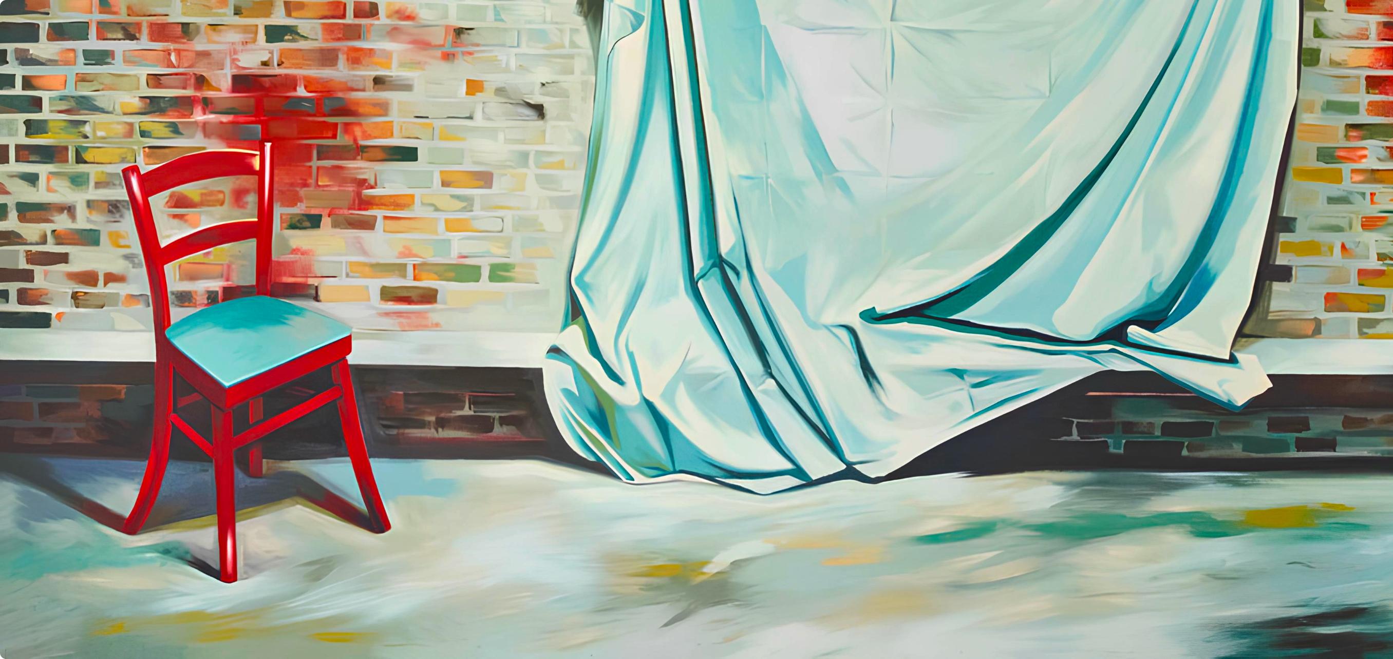 Serie Estudio (Silla con sábana y pared de ladrillo), Lowell Nesbitt - Pintura en venta 1