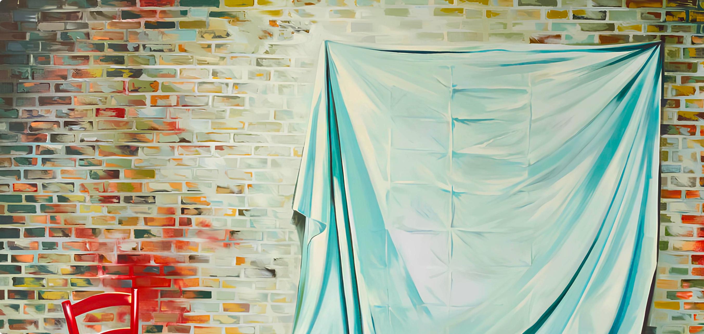 Serie Estudio (Silla con sábana y pared de ladrillo), Lowell Nesbitt - Pintura en venta 2