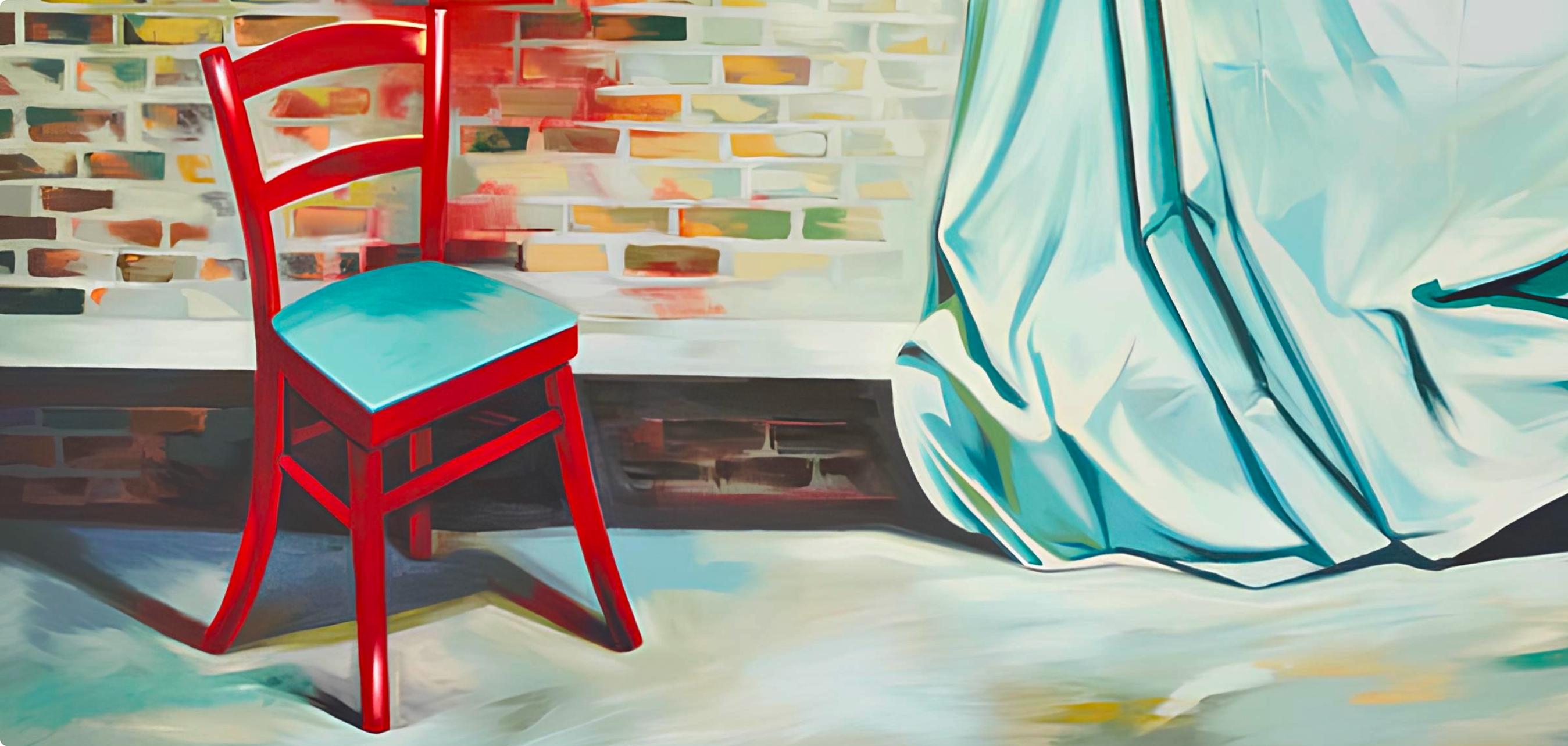 Serie Estudio (Silla con sábana y pared de ladrillo), Lowell Nesbitt - Pintura en venta 3