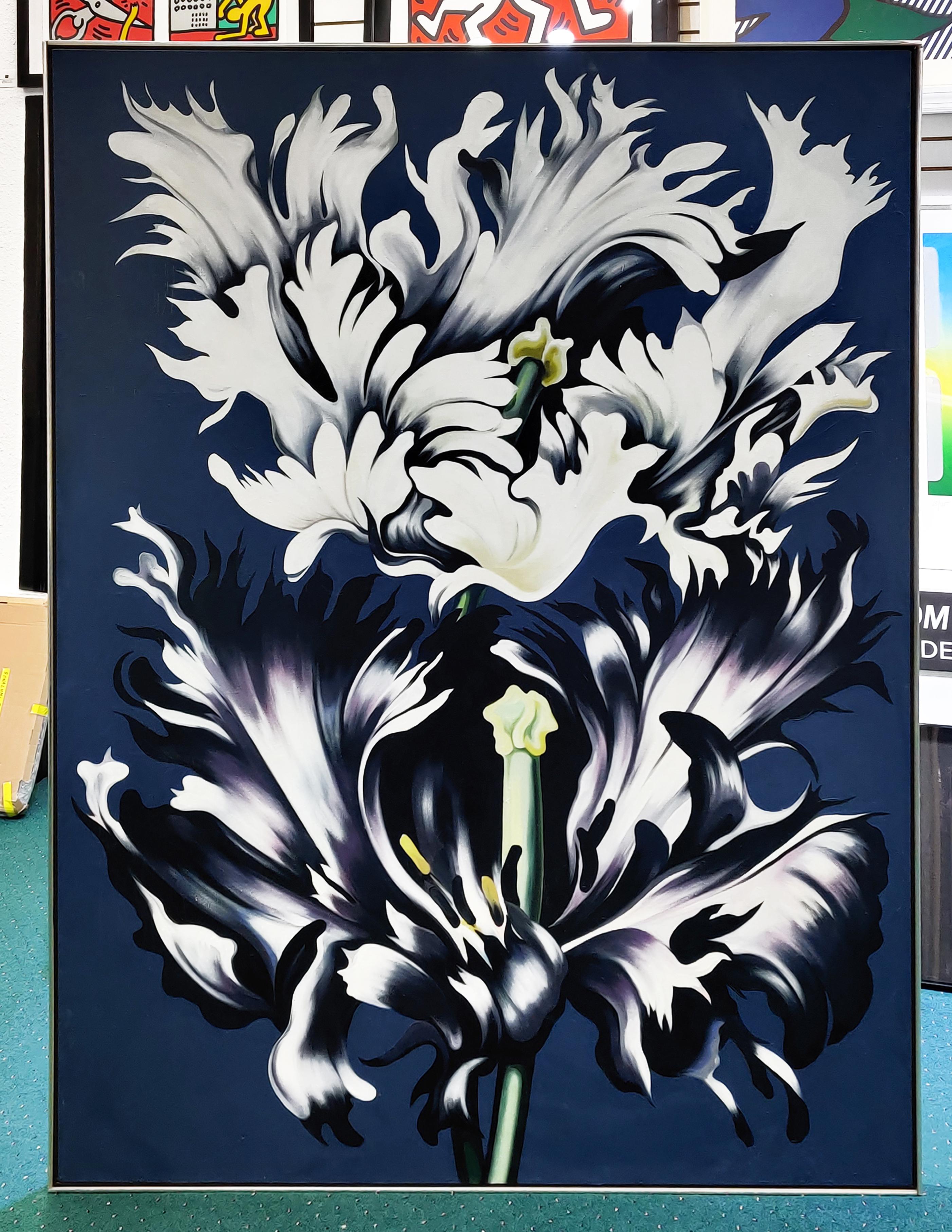 Zwei Papageien Tulpen (Huge Originalgemälde) (Zeitgenössisch), Painting, von Lowell Nesbitt
