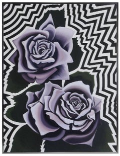 Lowell Nesbitt - Two Violet Roses 1974, Op Art Floral Oil on Canvas Painting Two Violet Roses 1974, Op Art Floral Oil on Canvas Painting