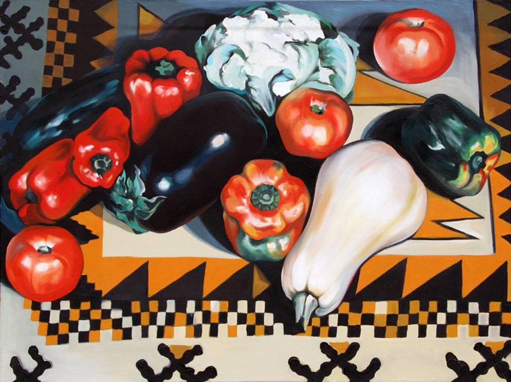 Künstler: Lowell Blair Nesbitt, Amerikaner (1933 - 1993)
Titel: Gemüse
Jahr: 1978
Medium: Öl auf Leinwand, verso signiert und datiert
Größe: 30 in. x 40 in. (76,2 cm x 101,6 cm)
