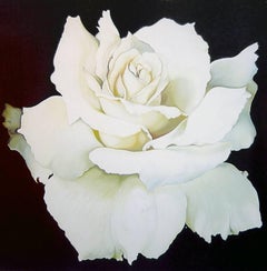 Rosa blanca, gran pintura al óleo fotorrealista de flores de Nesbitt
