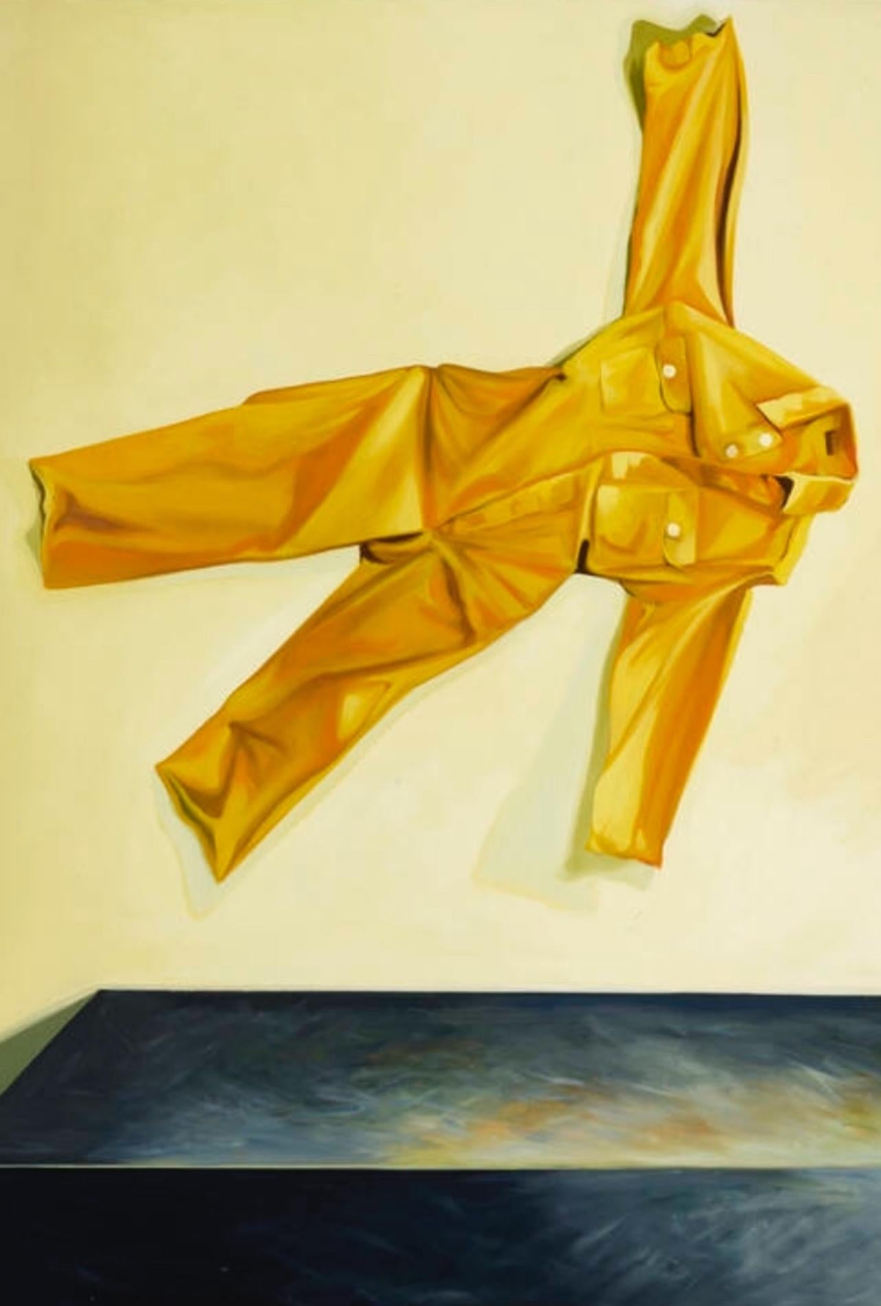 Gelbe und blaue Jumpsuits (57,5 x 100 Zoll), Lowell Nesbitt - Gemälde im Angebot 1