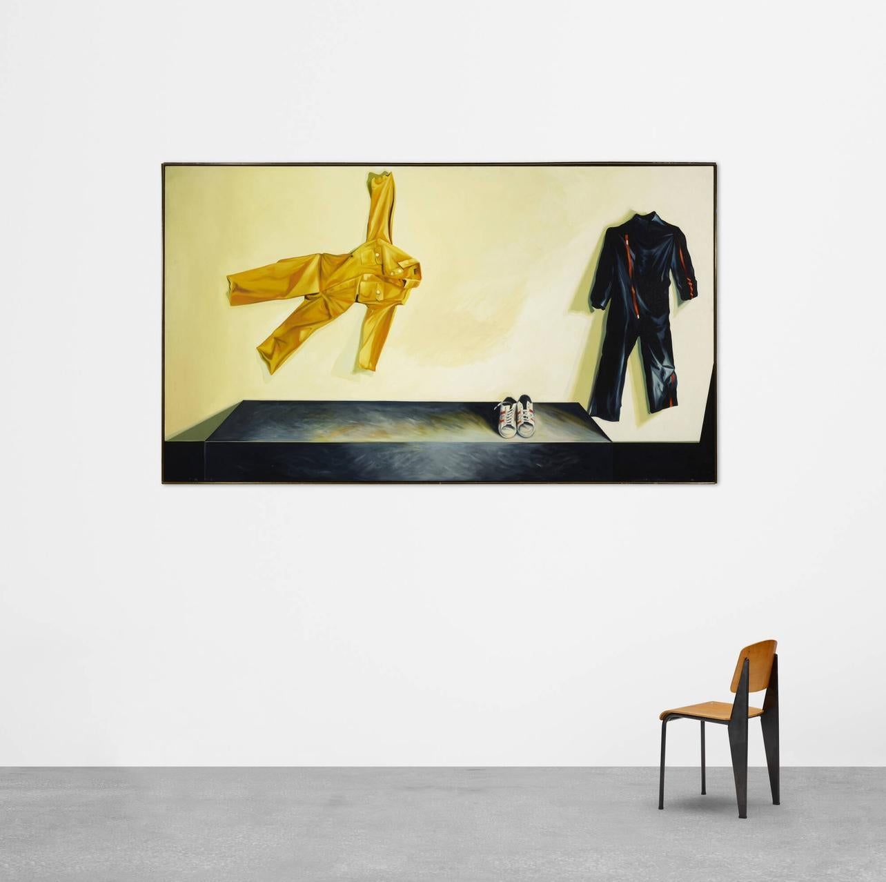 Yellow and Blue Jumpsuits (57.5 x 100 inches), Lowell Nesbitt - Painting For Sale 3