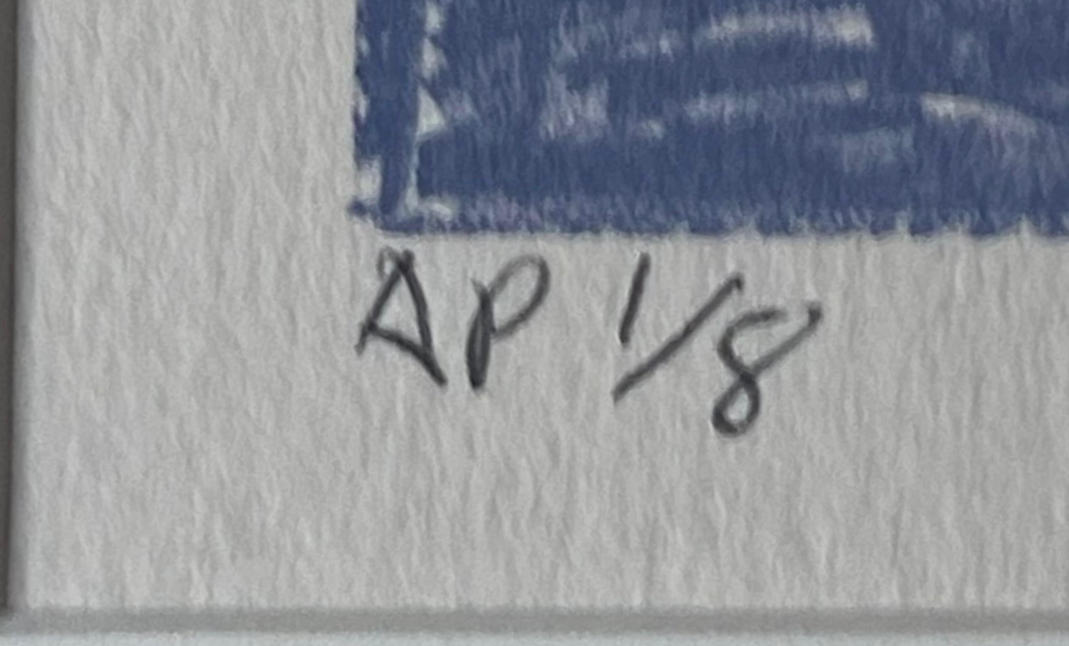 Blue Iris, 1980 Color silkscreen on wove paper, Signed, dated AP 1/8, Framed - Print by Lowell Nesbitt