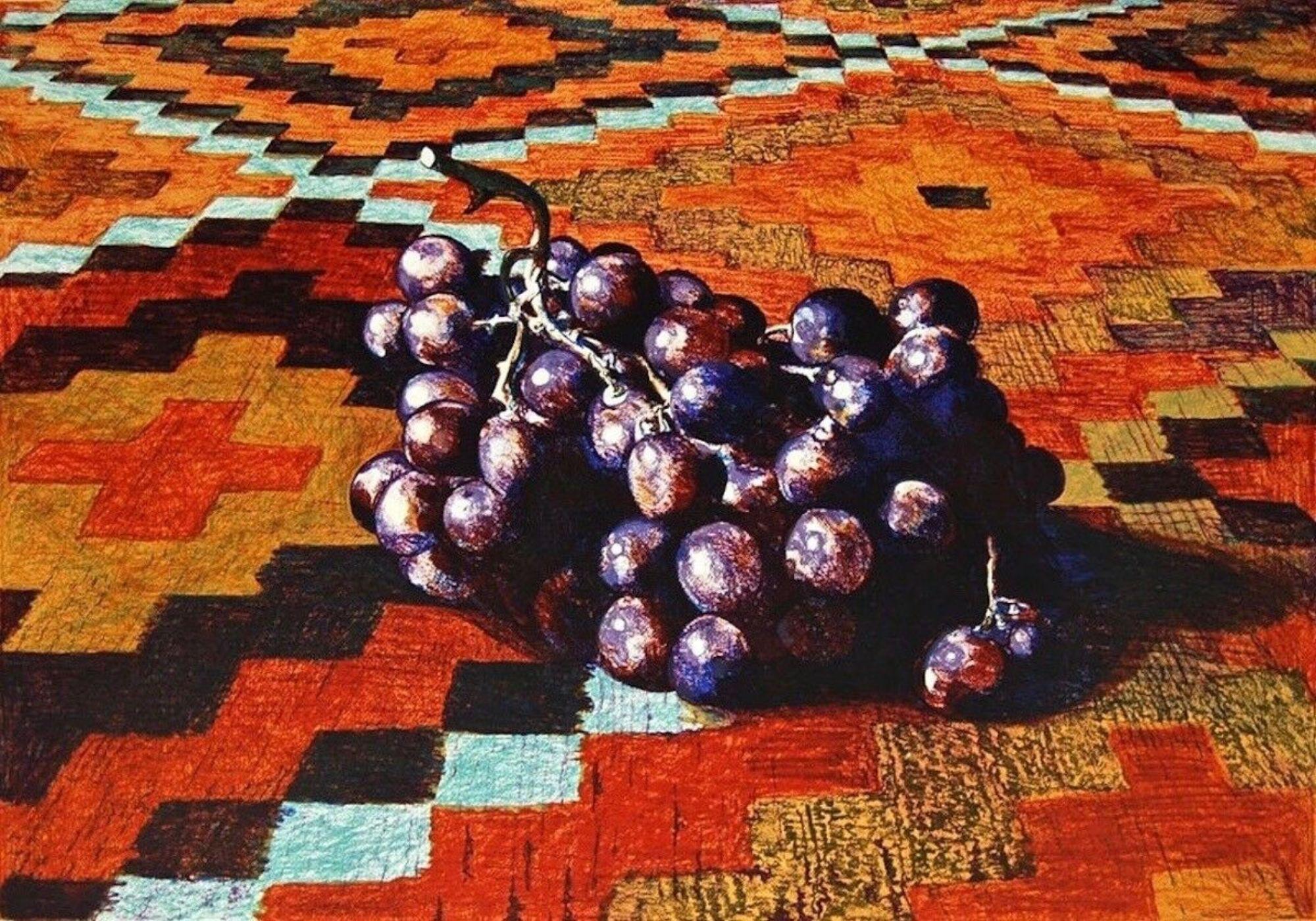 Grapes On Rug, Limited Edition Lithograph, Lowell Nesbitt 