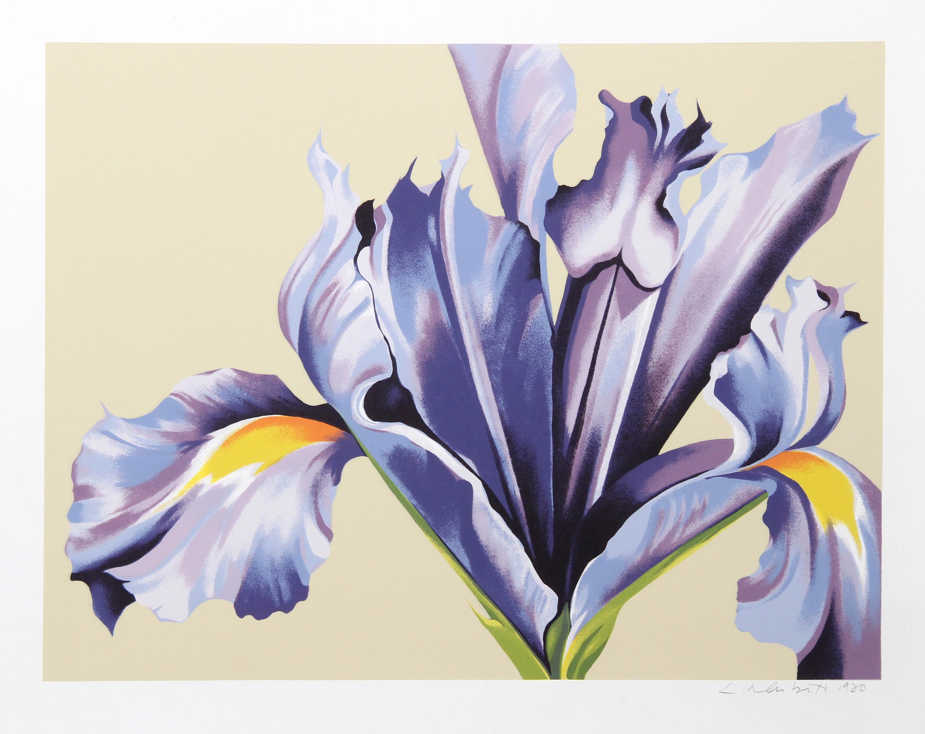 Iris su beige, serigrafia fotorealista su carta di Lowell Nesbitt