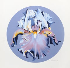 Iris sobre azul III, serigrafía floral fotorrealista de Lowell Blair Nesbitt