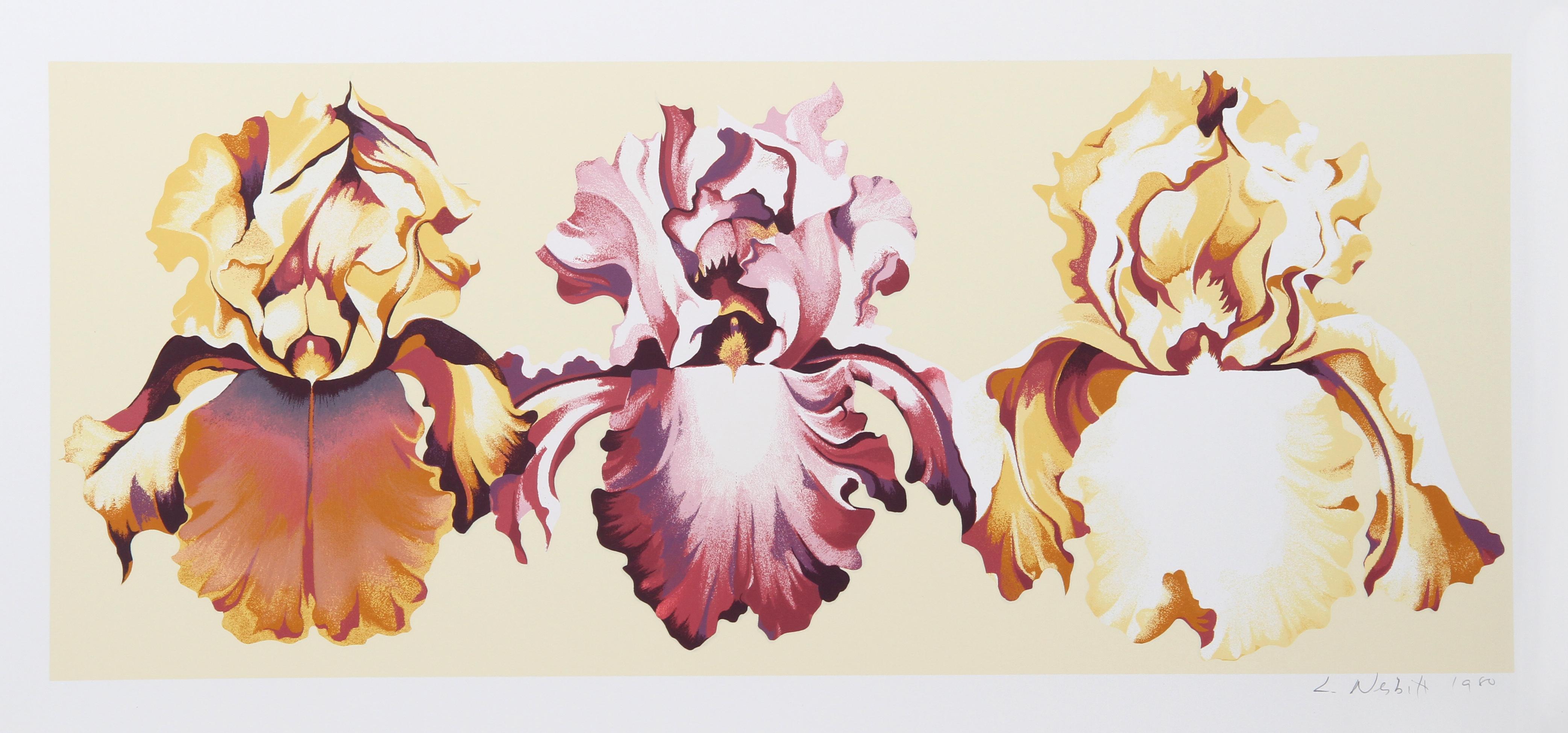 Artist: Lowell Blair Nesbitt, American (1933 - 1993)
Title: Three Irises on Yellow
Year: 1980
Medium: Silkscreen, signed and numbered in pencil
Edition: 200
Image Size: 15.25 x 36 inches
Size: 21.5 in. x 42 in. (54.61 cm x 106.68 cm)