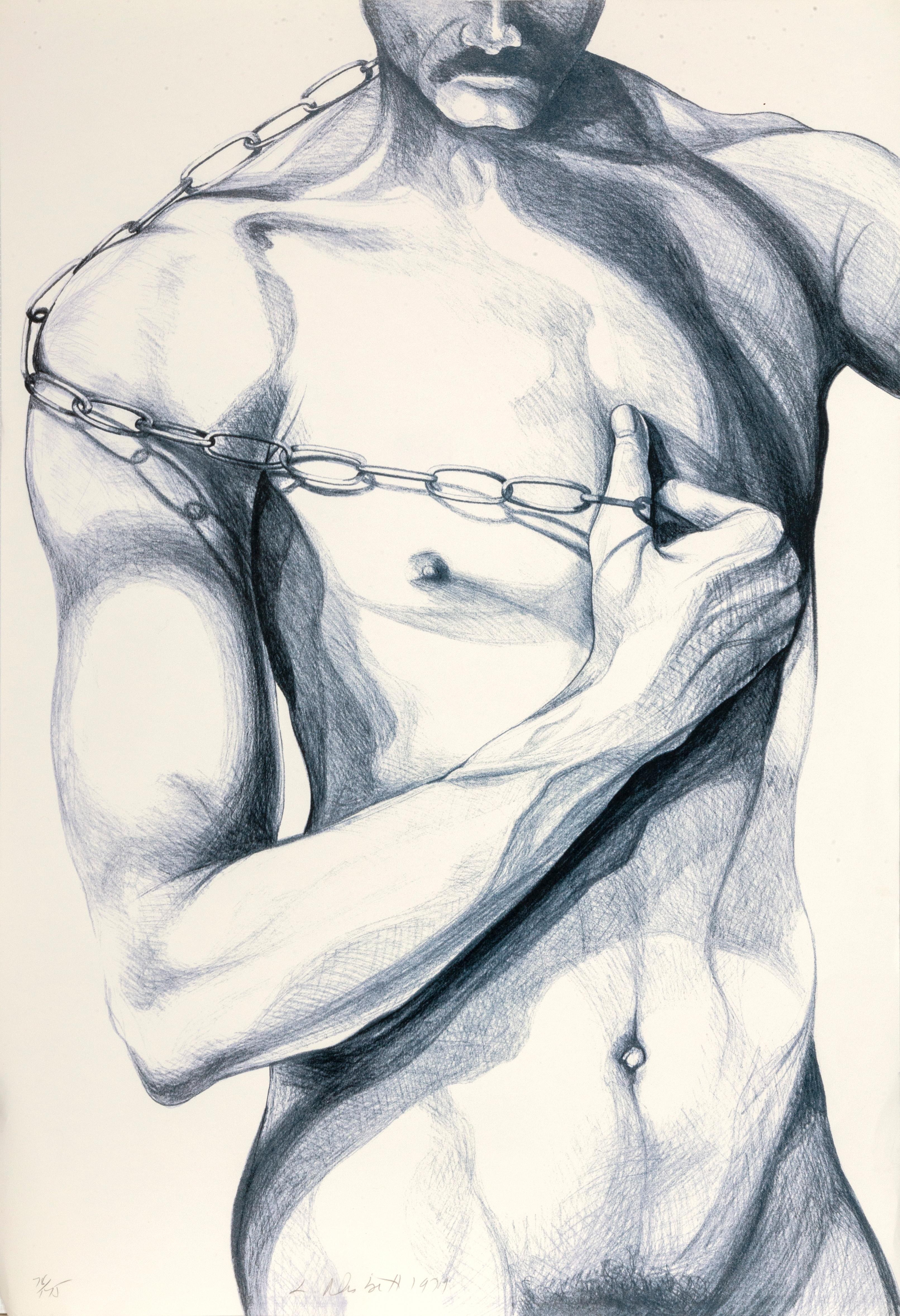 Artist: Lowell Blair Nesbitt, American (1933 - 1993)
Titles: Male Nude 3
Year: 1979
Medium: Lithograph, signed and numbered in pencil 
Edition: 175
Paper Size: 44  x 30 in. (111.76  x 76.2 cm)