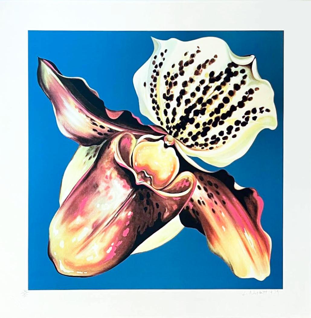 Orchidee, prächtig signierter/n Siebdruck des bekannten realistischen Künstlers der 1970er Jahre