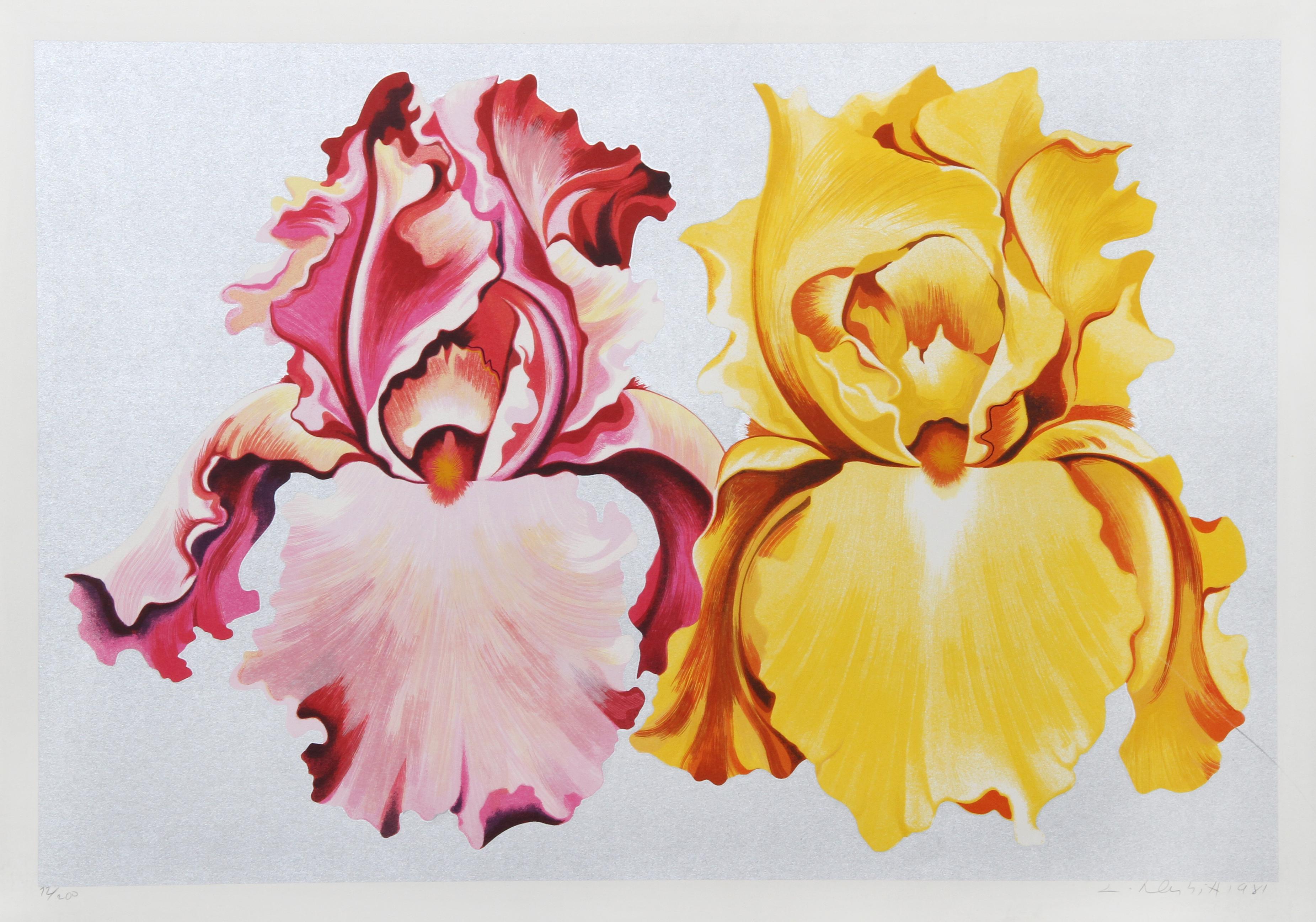 Pink and Yellow Irises, Photorealist Screenprint by Lowell Nesbitt