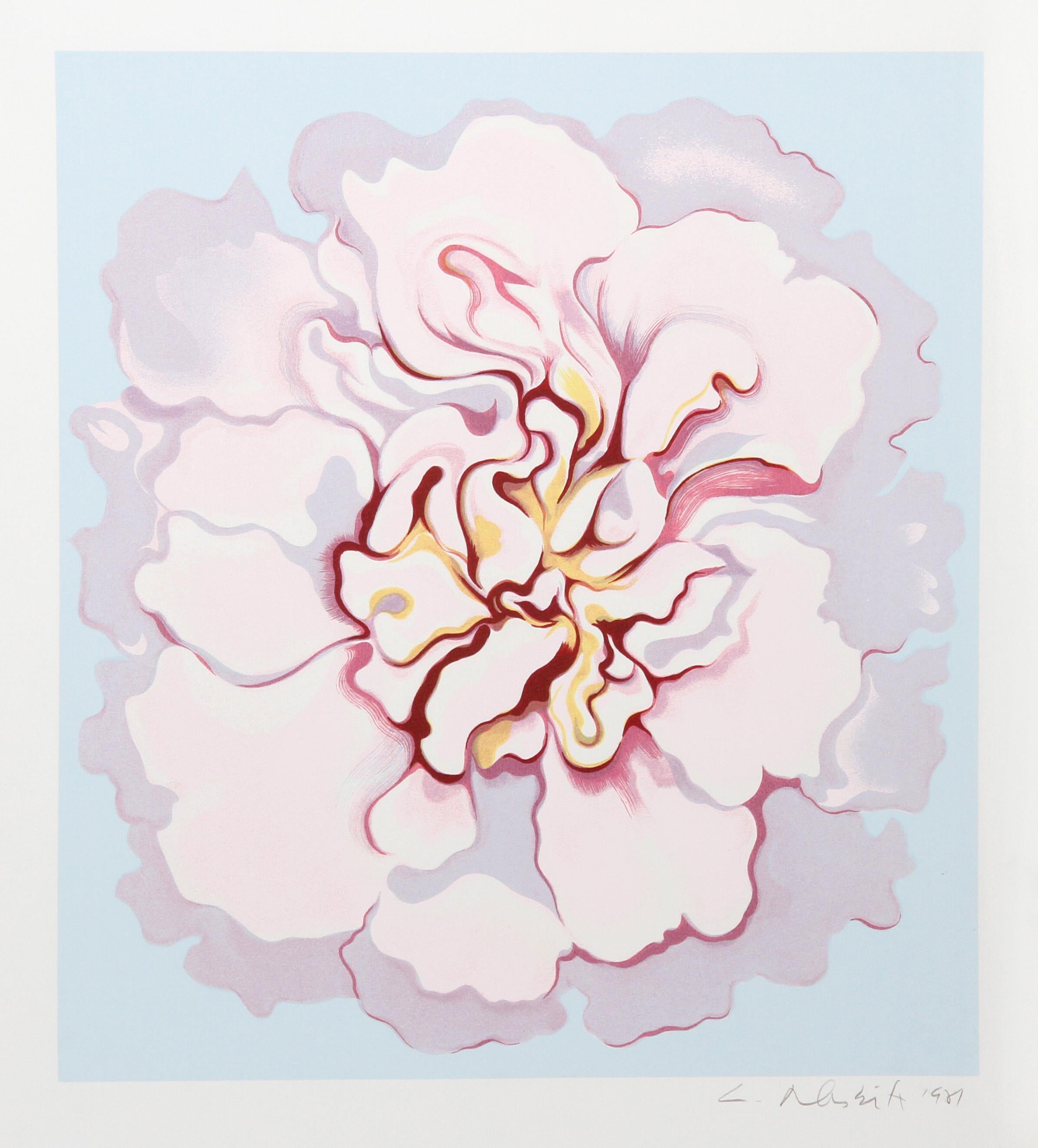 Pink Camellia, serigrafia floreale fotorealista di Lowell Nesbitt