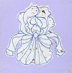 Iris púrpura, aguafuerte fotorrealista sobre papel hecho a mano por Lowell Nesbitt