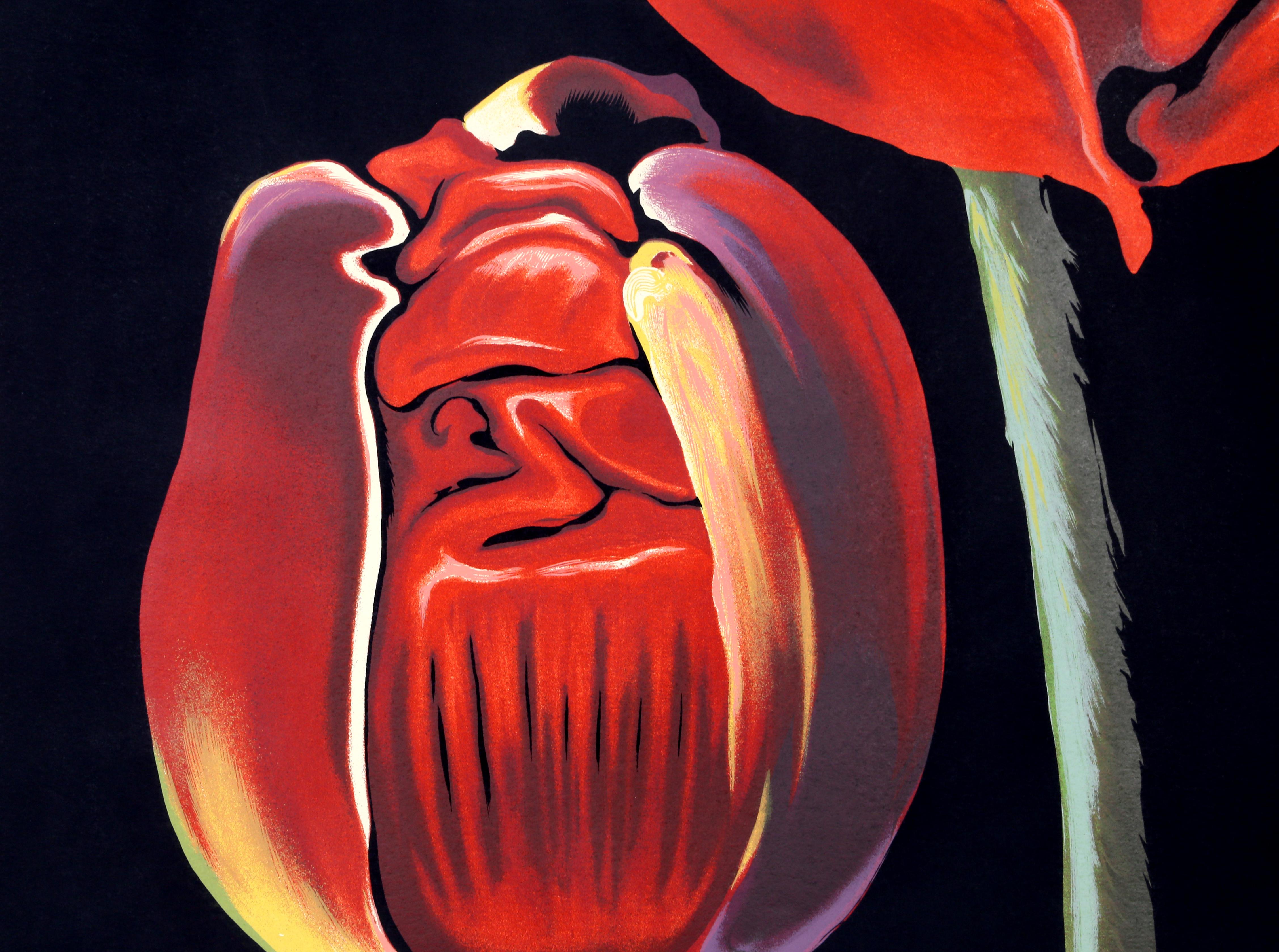 Rote Pflanzgefäße, fotorealistische Blumenserigrafie von Lowell Nesbitt  im Angebot 1