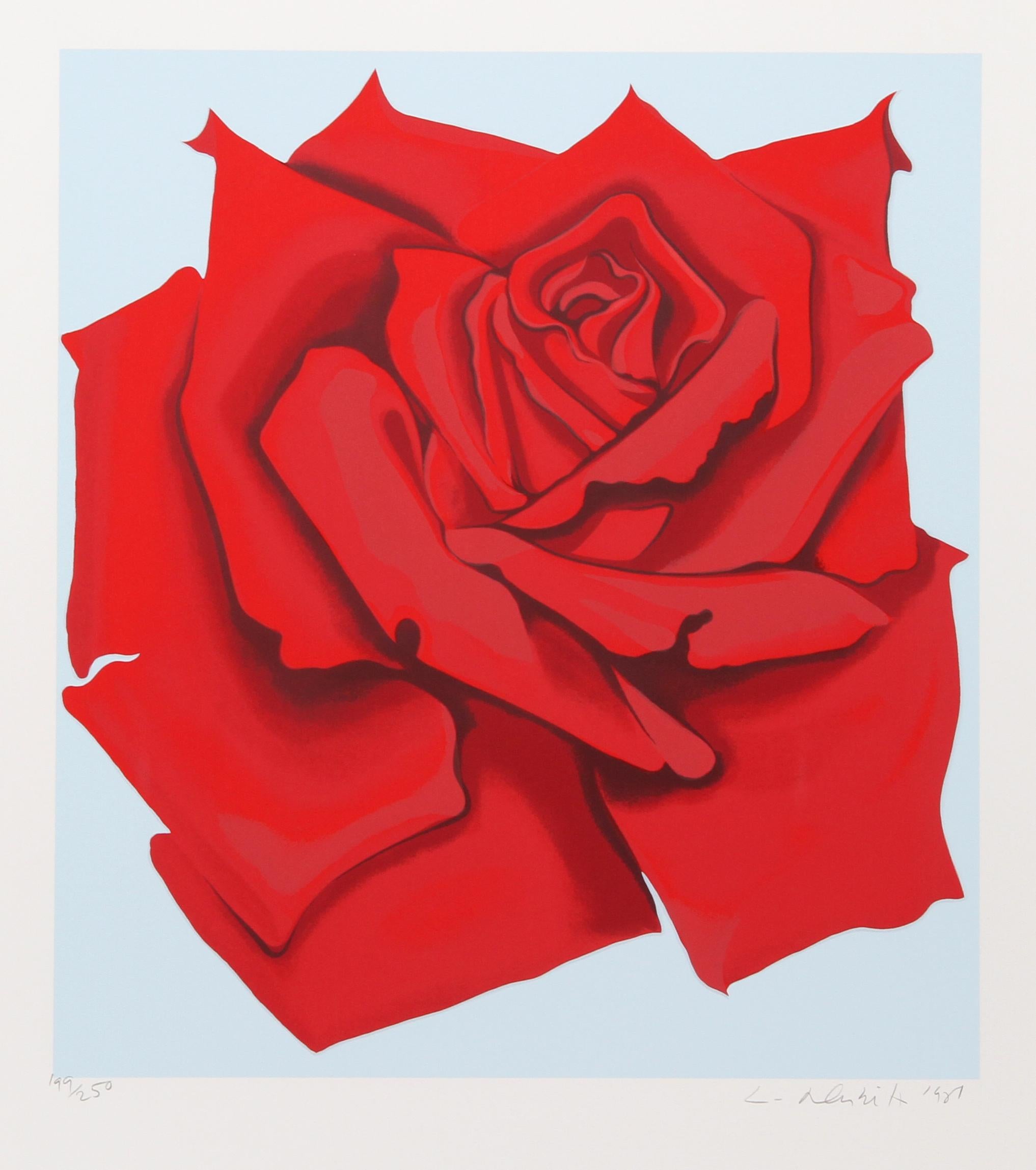 Rote Rose aus der Stamps-Serie, Siebdruck von Lowell Nesbitt