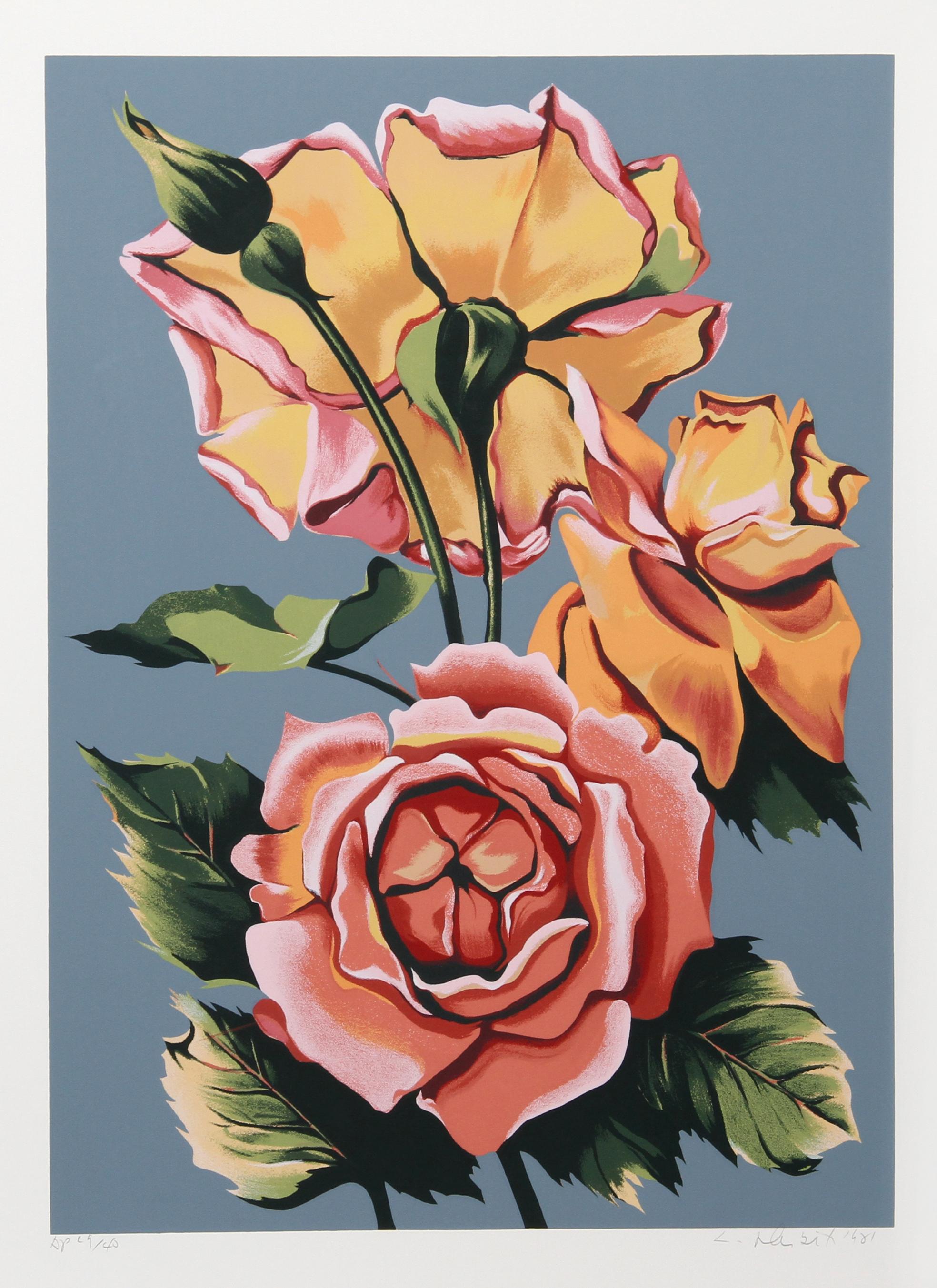 Artist: Lowell Blair Nesbitt, American (1933 - 1993)
Title: Roses
Year: 1981
Medium: Serigraph, signed and numbered in pencil
Edition: 200, AP 40
Image Size: 28 x 20 inches
Size: 35 x 26 in. (88.9 x 66.04 cm)