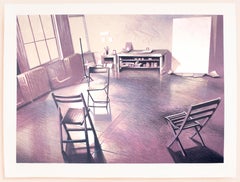 Alex Katz Soho Loft Studio: Nesbitt drawing of 1970s New York purple, yellow