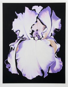 Weißer weißer Iris auf Schwarz, fotorealistischer Siebdruck von Lowell Nesbitt
